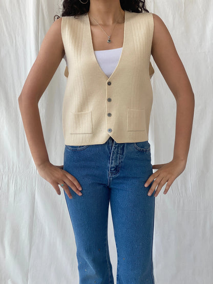 Vintage Charm Square Beige Vest Cotton Blend Waistcoat - L - Balagan Vintage Vest 00s, Celine, vest, women top