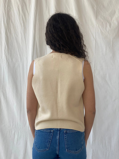 Vintage Charm Square Beige Vest Cotton Blend Waistcoat - L - Balagan Vintage Vest 00s, Celine, vest, women top