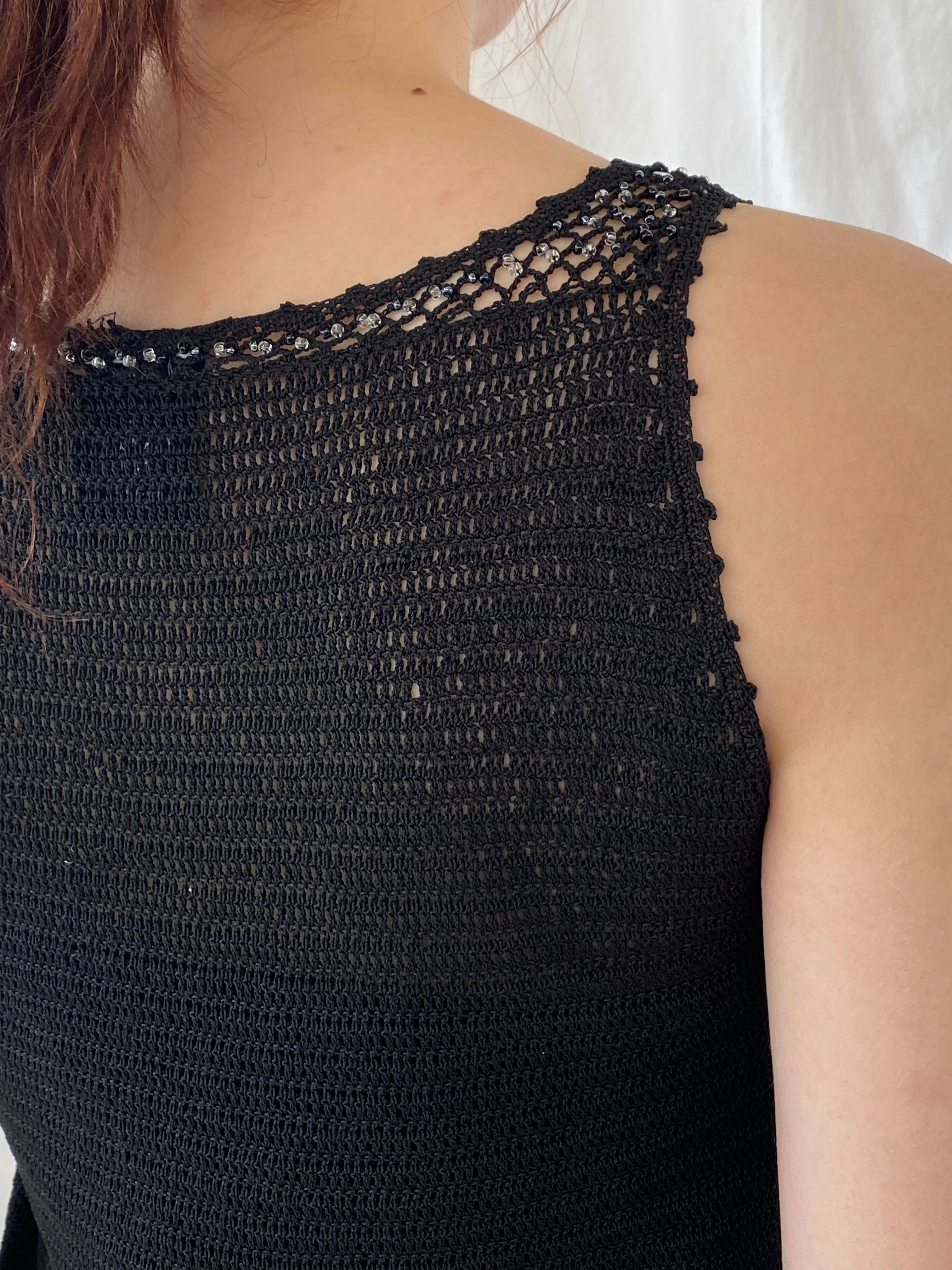 Vintage Cheap and Chic by Moschino Beaded Black Tank Top - M - Balagan Vintage Sleeveless Top 00s, Ayah, beaded, consignment, moschino, Rand, rare find, summer, women top