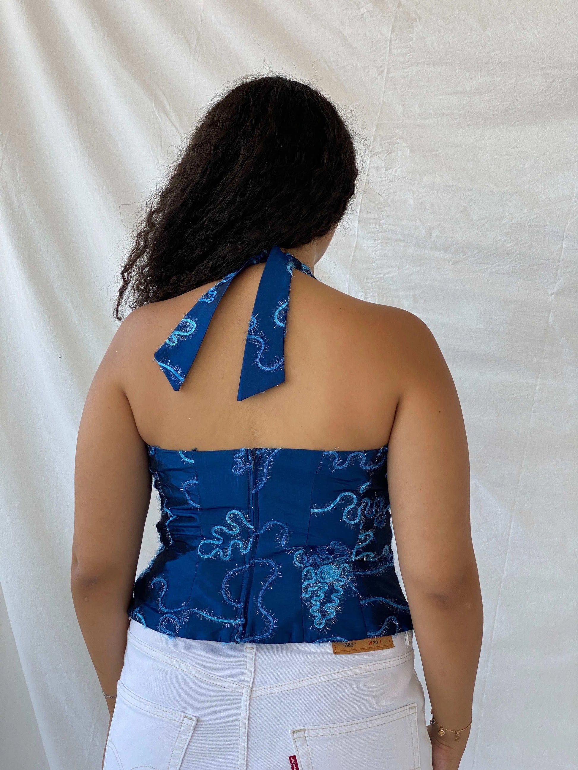 Vintage Chou Chou Blue Halter Top - L - Balagan Vintage Halter Top 90s, Deals, Dina, halter top