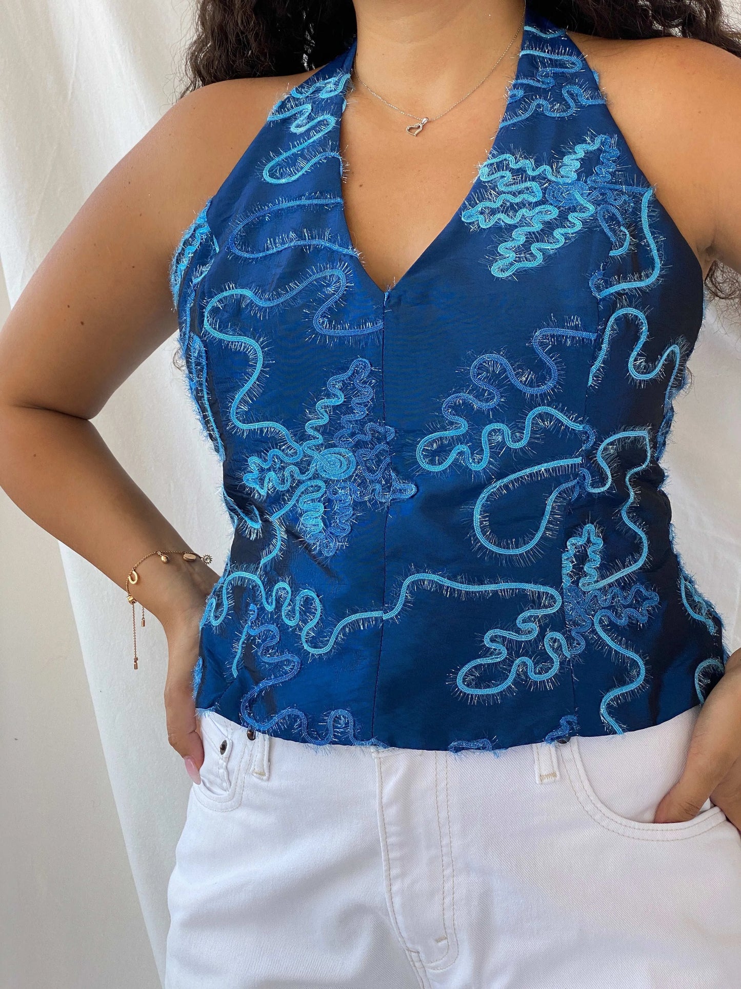 Vintage Chou Chou Blue Halter Top - L - Balagan Vintage Halter Top 90s, Deals, Dina, halter top