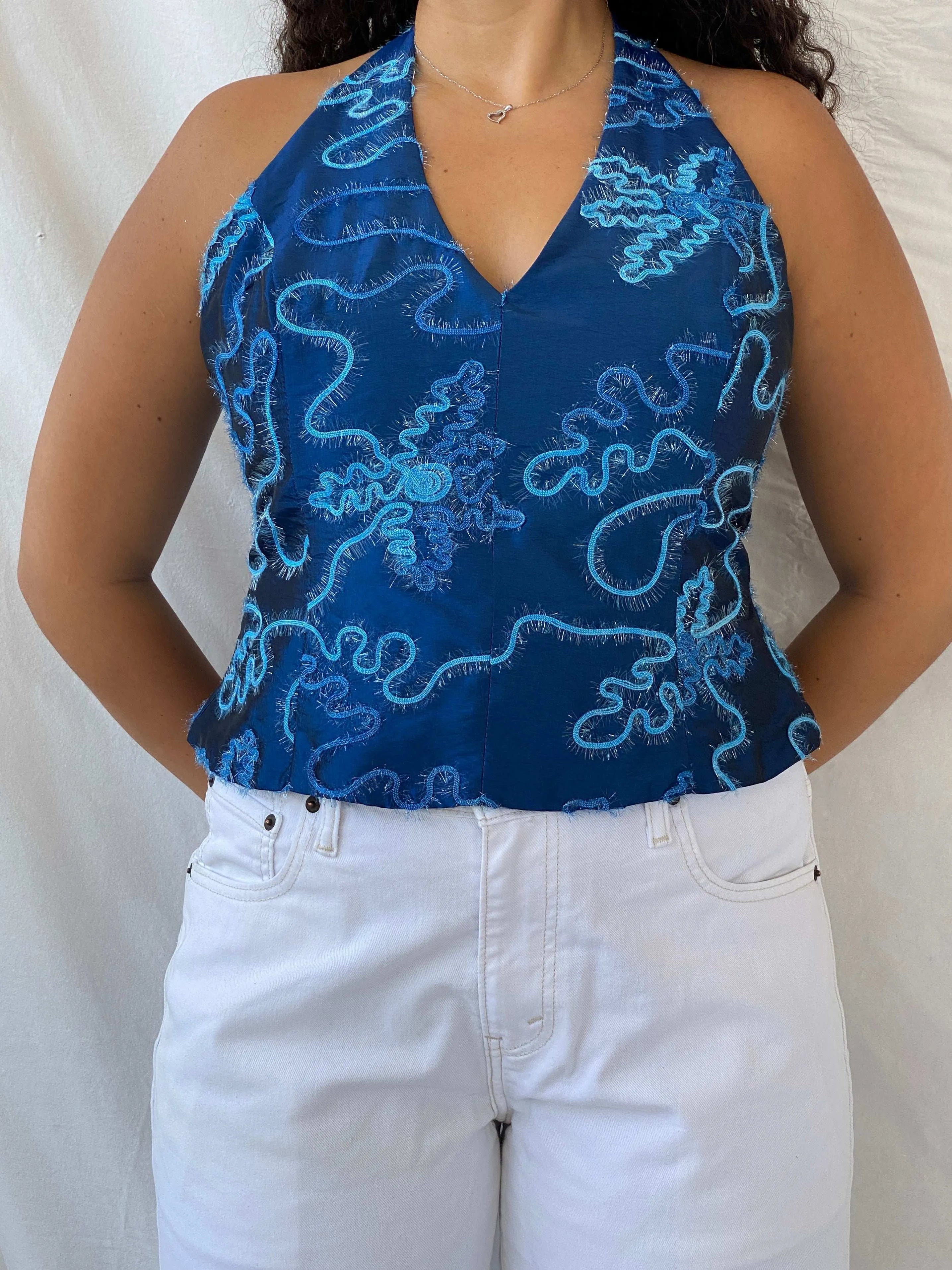 Vintage Chou Chou Blue Halter Top - L - Balagan Vintage Halter Top 90s, Dina, halter top