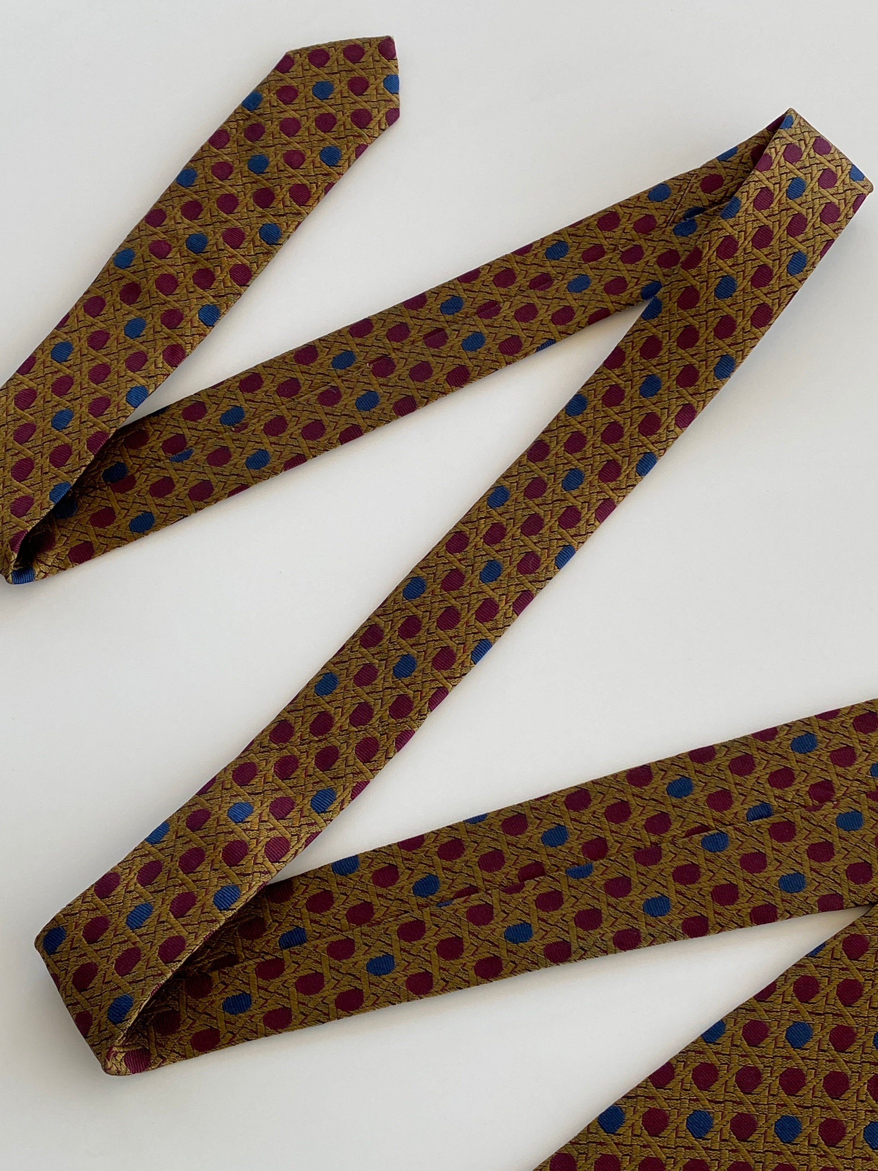 Vintage Christian Dior Monsieur Gold Burgundy Men’s Silk Neck Tie - Balagan Vintage Ties Dior, printed ties, rare find, rare vintage, tie, vintage, vintage ties