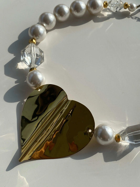 Vintage Chunky Heart Necklace With Faux Crystals - Balagan Vintage Necklace 00s, 90s