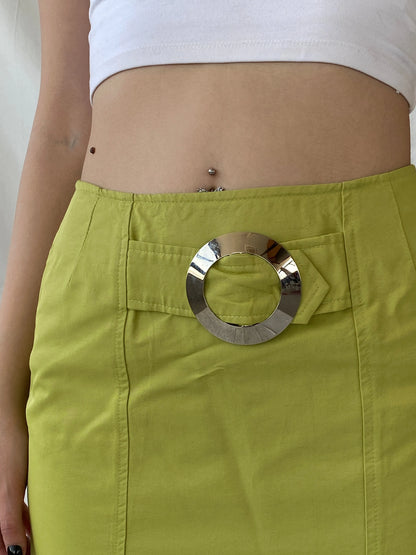 Vintage Claude Zana Paris Futuristic Belted Mini Green Skirt - L - Balagan Vintage Mini Skirt Ayah, mini skirt, skirt