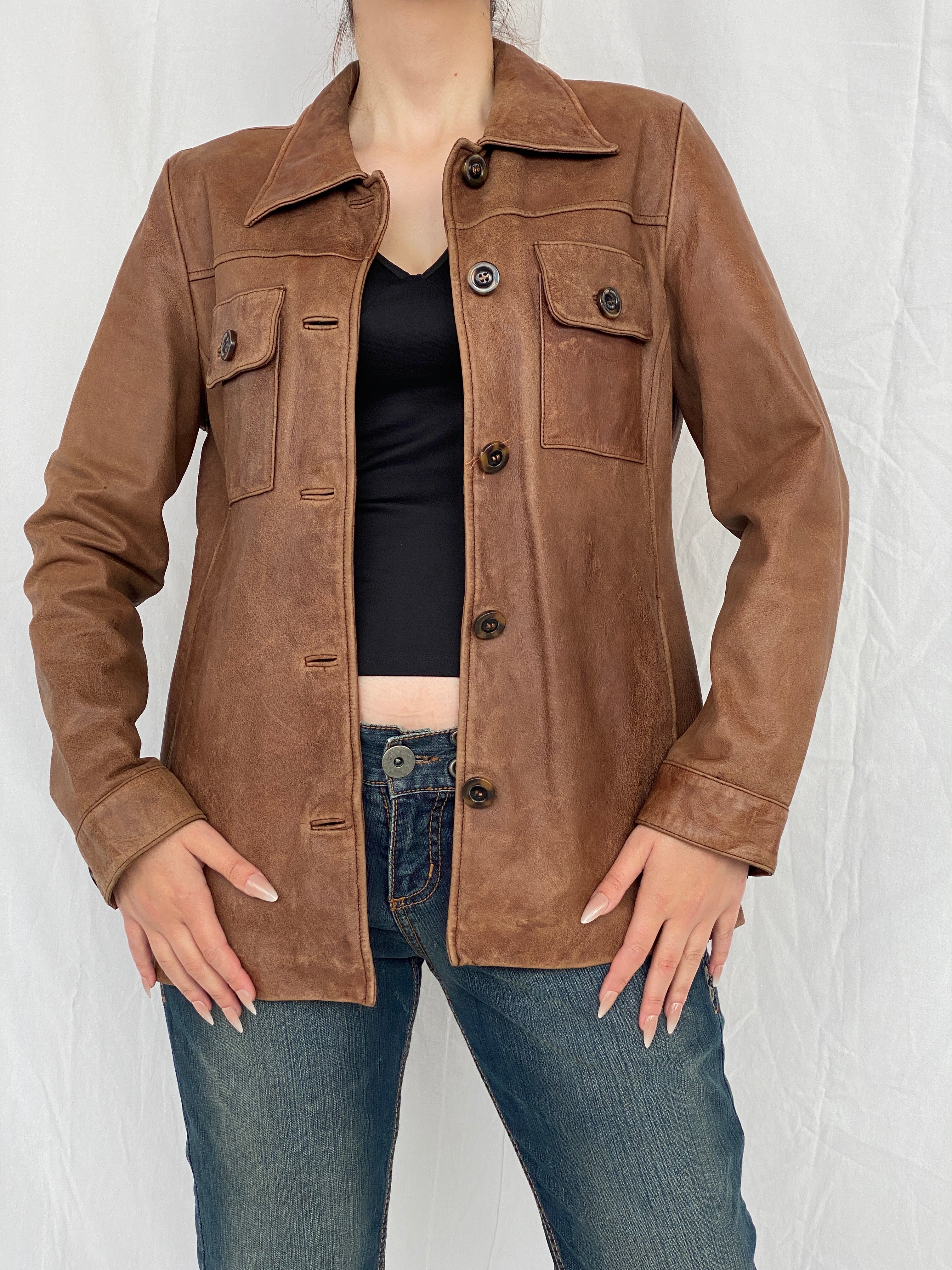 Vintage Club Manaco Classic Brown Leather Jacket - M - Balagan Vintage Leather Jacket Ayah, genuine leather, genuine leather jacket, leather jacket, red leather, winter