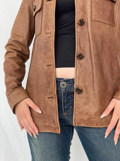Vintage Club Manaco Classic Brown Leather Jacket - M - Balagan Vintage Leather Jacket Ayah, Coats&Jackets, genuine leather, genuine leather jacket, leather jacket, red leather, winter, Women's Leather Jackets