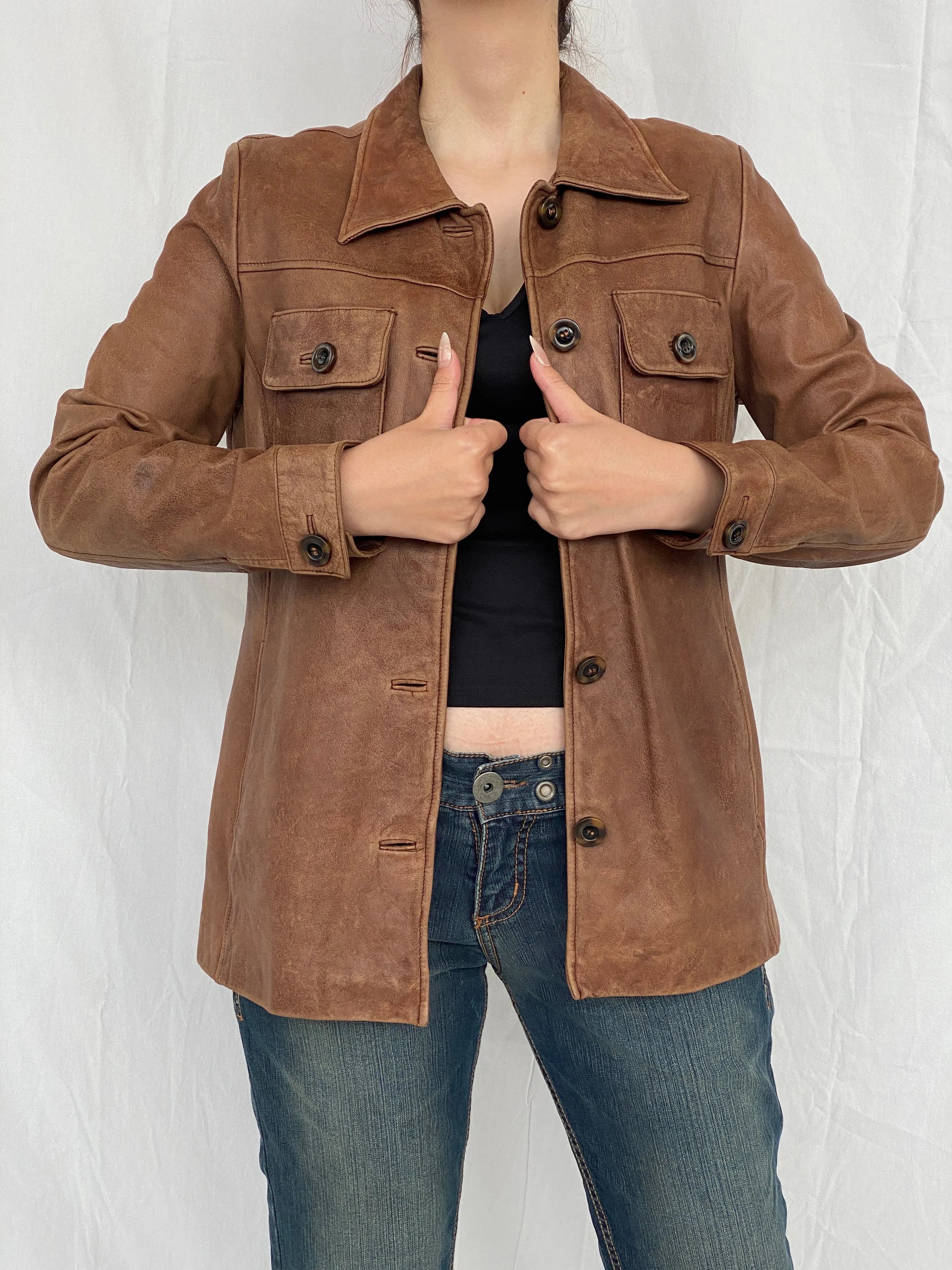 Vintage Club Manaco Classic Brown Leather Jacket - M - Balagan Vintage Leather Jacket Ayah, Coats&Jackets, genuine leather, genuine leather jacket, leather jacket, red leather, winter, Women's Leather Jackets