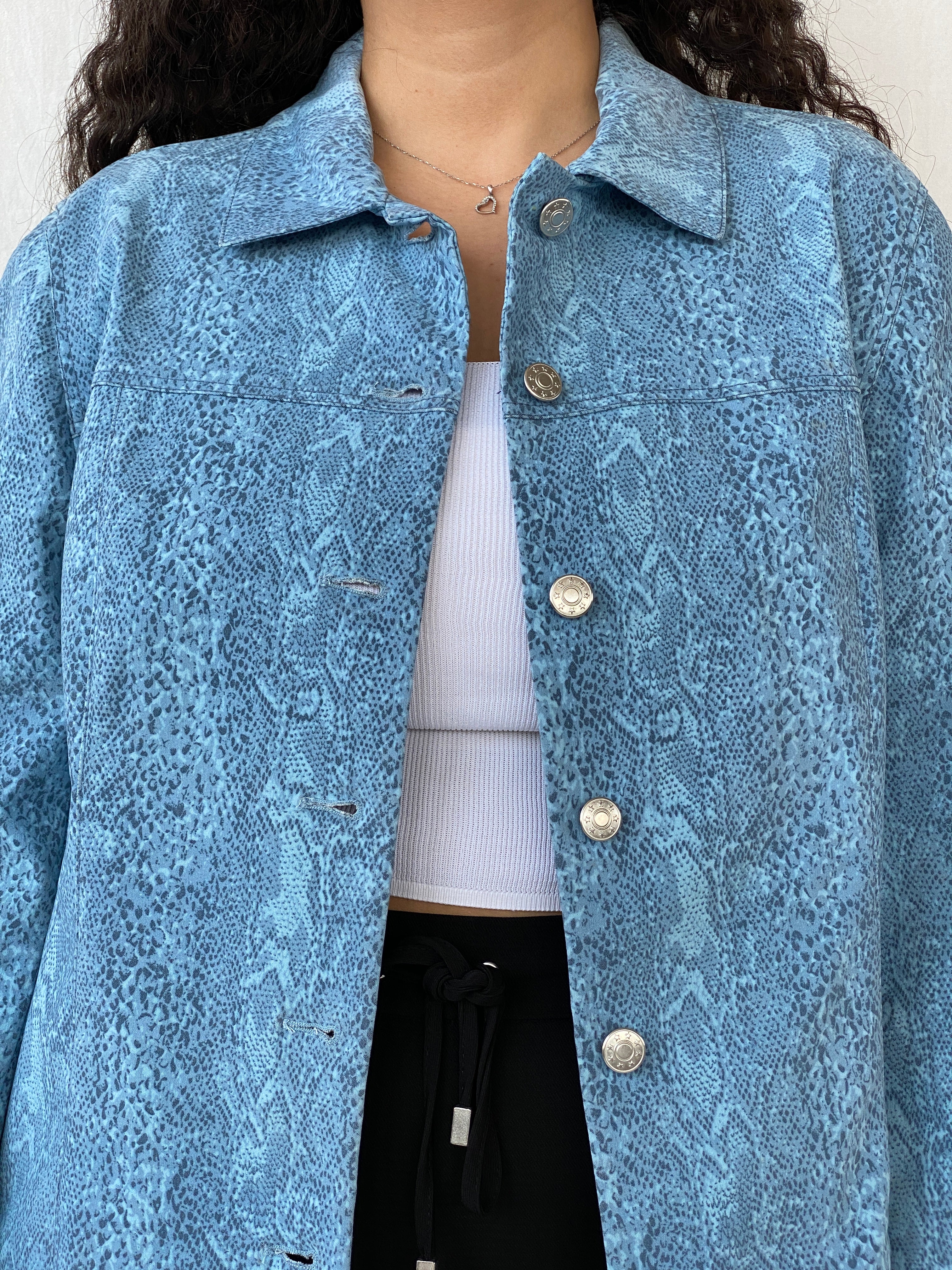 Vintage ColourVille Blue Animal Print Light Women’s Button Jacket - XL - Balagan Vintage Jacket 00s, 90s, animal print, denim jacket, Dina, jacket