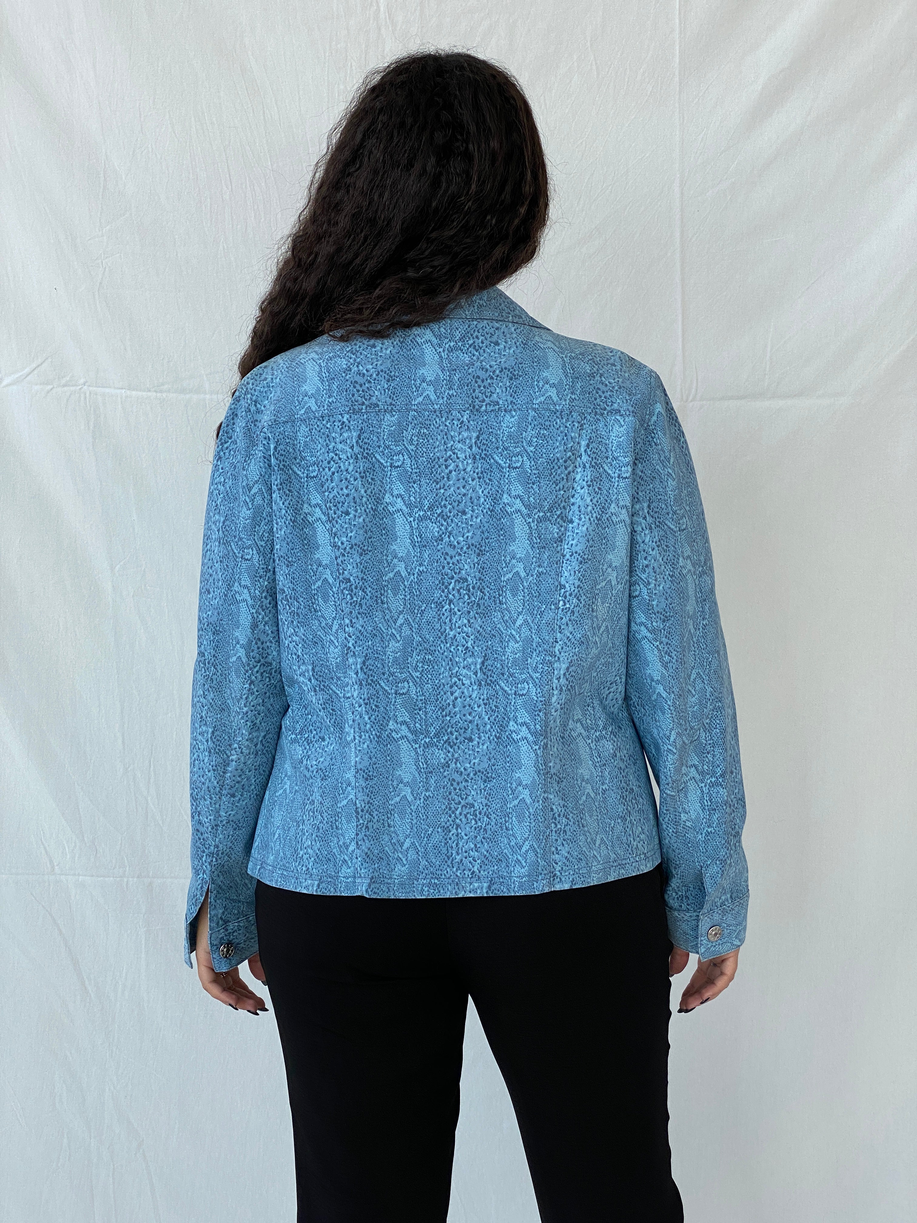 Vintage ColourVille Blue Animal Print Light Women’s Button Jacket - XL - Balagan Vintage Jacket 00s, 90s, animal print, denim jacket, Dina, jacket