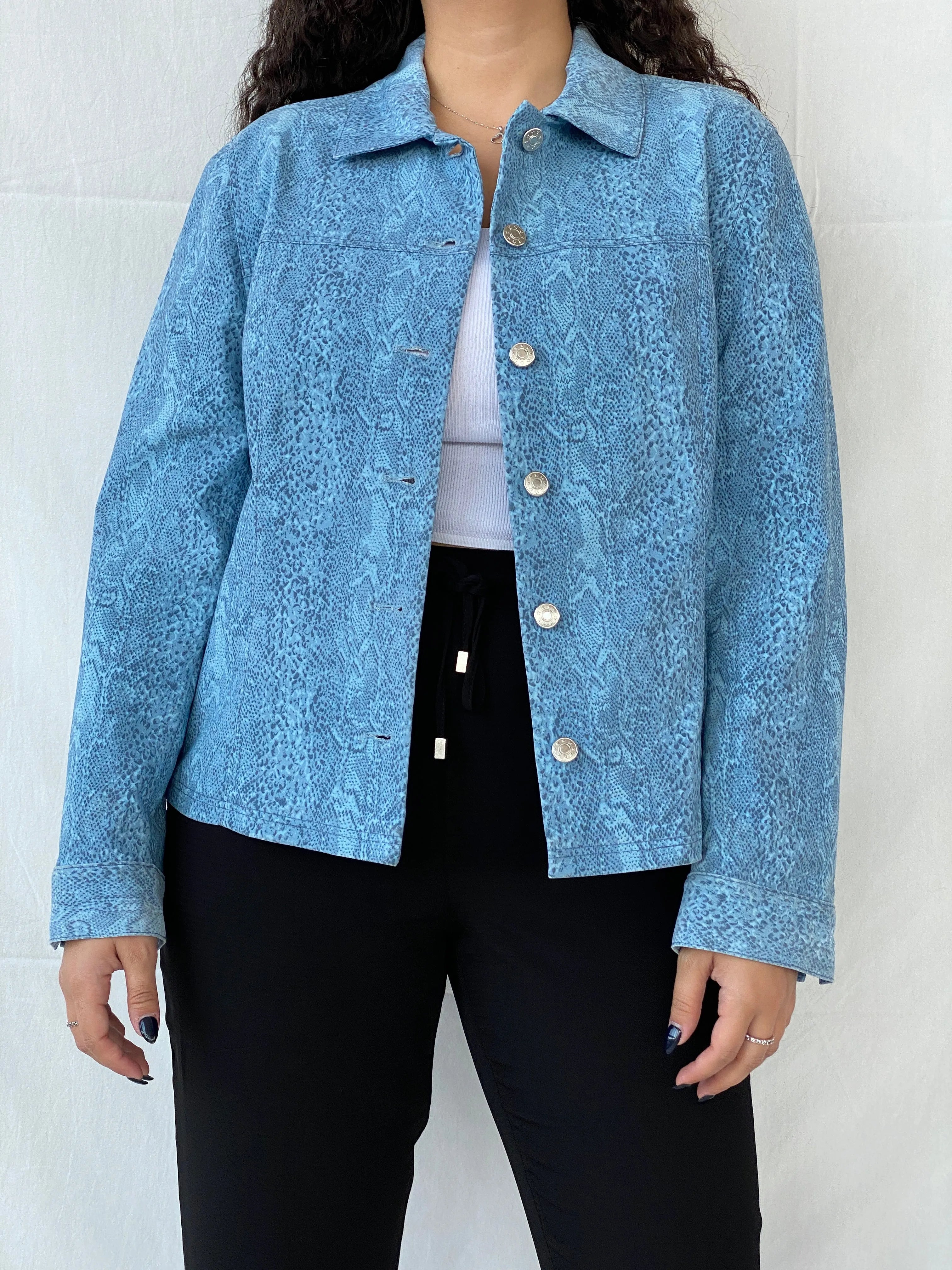 Vintage ColourVille Blue Animal Print Light Women’s Button Jacket - XL - Balagan Vintage Jacket 00s, 90s, animal print, Coats&Jackets, denim jacket, Dina, jacket