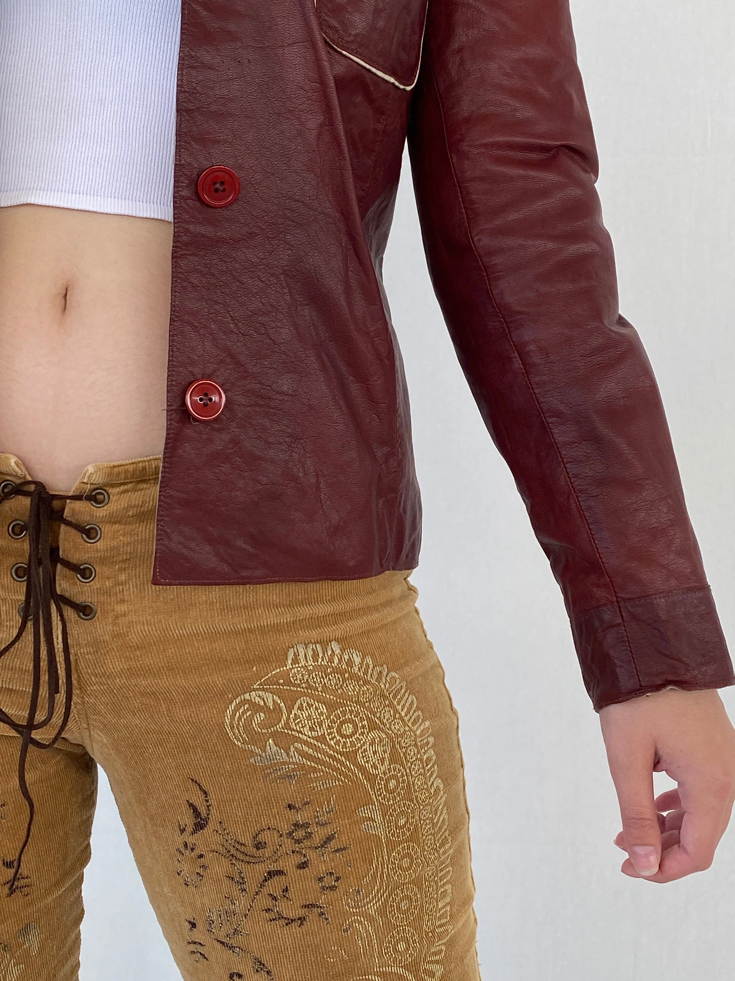 Vintage Conbipel Burgundy Genuine Leather Women’s Blazer Jacket - L - Balagan Vintage Leather Jacket Ayah, Coats&Jackets, genuine leather, genuine leather jacket, leather jacket, red leather, Women's Blazers, Women's Leather Jackets
