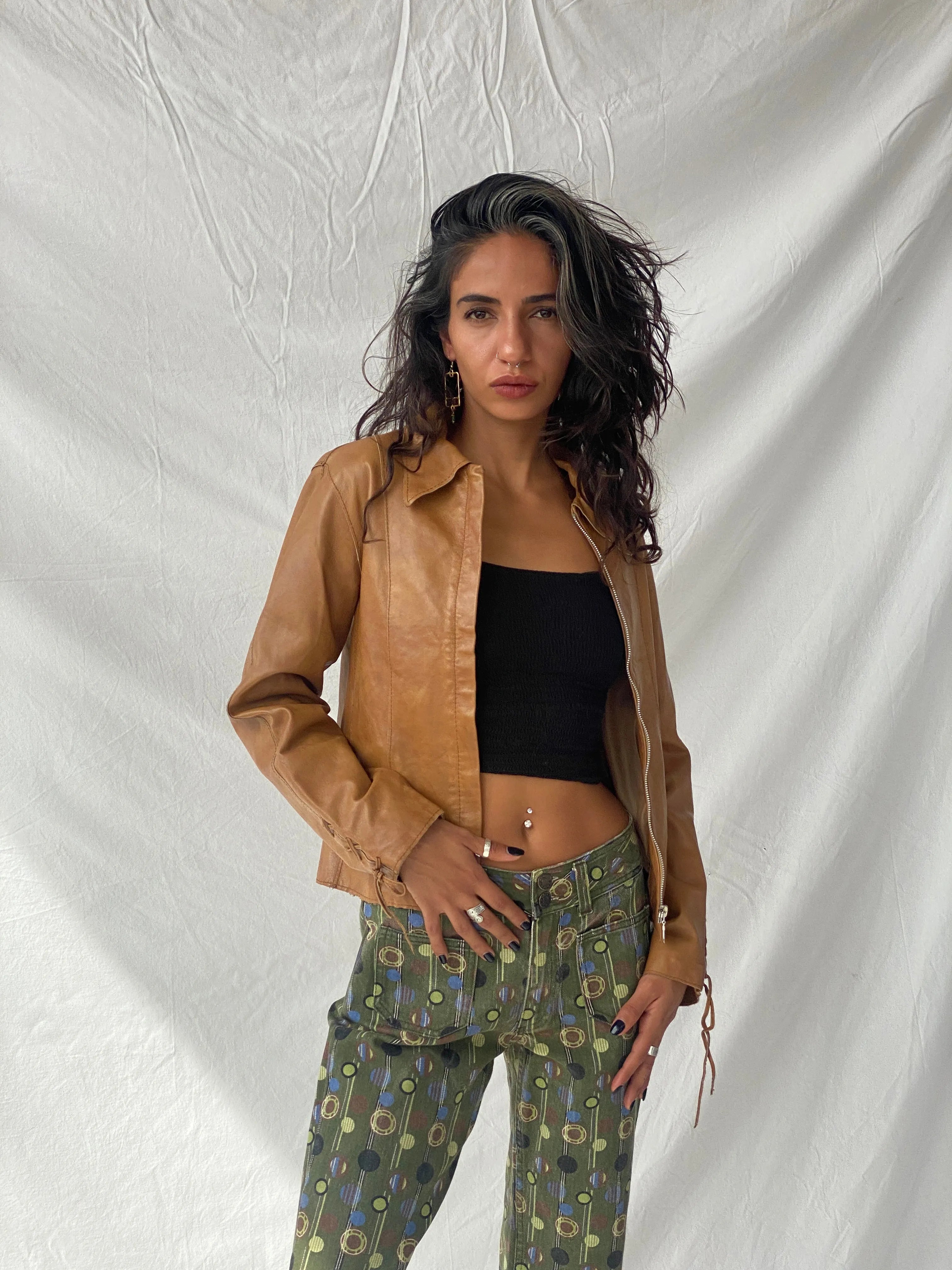 Vintage Conbipel Camel Genuine Leather Lace-up Detail Women’s Jacket - S - Balagan Vintage Leather Jacket 90s, Coats&Jackets, genuine leather, genuine leather jacket, Tojan, winter, Women's Leather Jackets