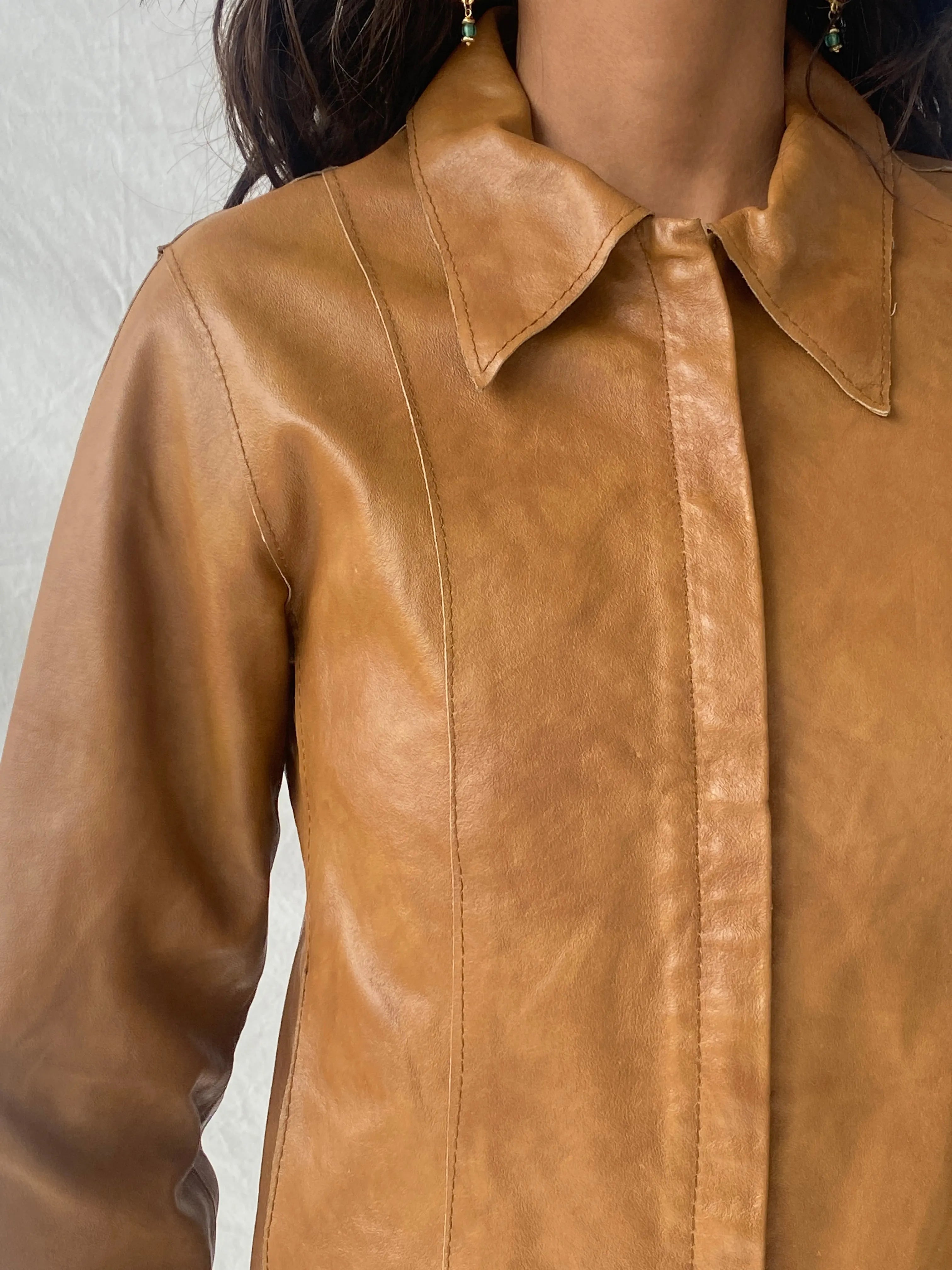 Vintage Conbipel Camel Genuine Leather Lace-up Detail Women’s Jacket - S - Balagan Vintage Leather Jacket 90s, Coats&Jackets, genuine leather, genuine leather jacket, Tojan, winter, Women's Leather Jackets