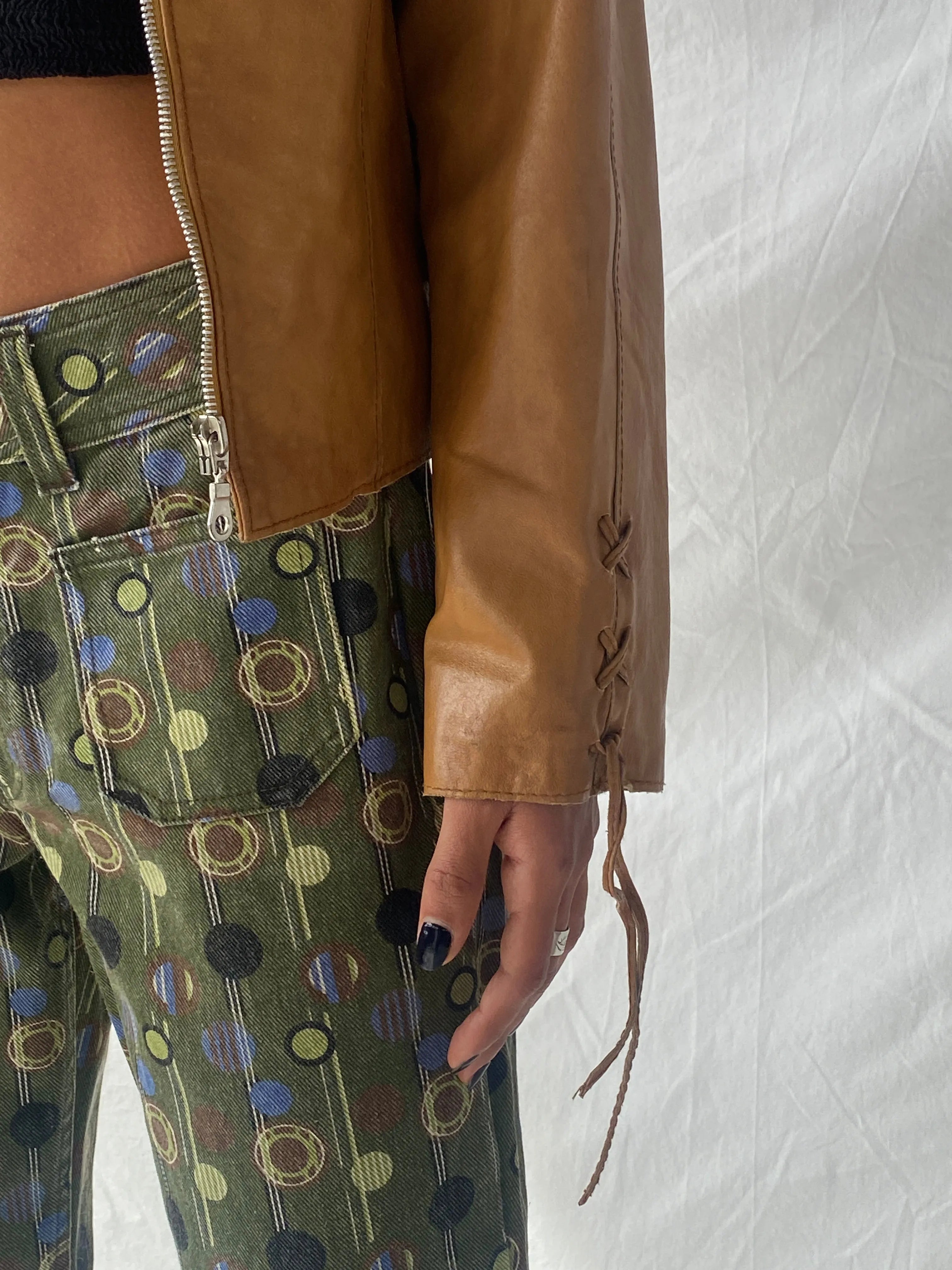 Vintage Conbipel Camel Genuine Leather Lace-up Detail Women’s Jacket - S - Balagan Vintage Leather Jacket 90s, Coats&Jackets, genuine leather, genuine leather jacket, Tojan, winter, Women's Leather Jackets