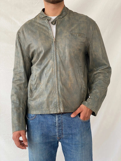 Vintage Conbipel Distressed Metallic Leather Jacket - L - Balagan Vintage Leather Jacket 90s, Deals, genuine leather, genuine leather jacket, leather jacket, Ramez