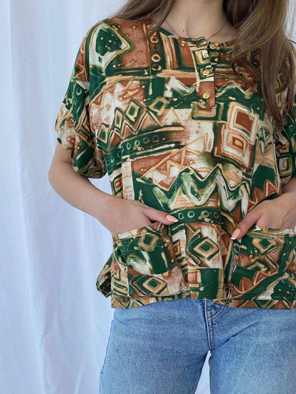 Vintage Confezioni Printed Shirt - Balagan Vintage Half Sleeve Top 90s, Deals, Mira, printed shirt