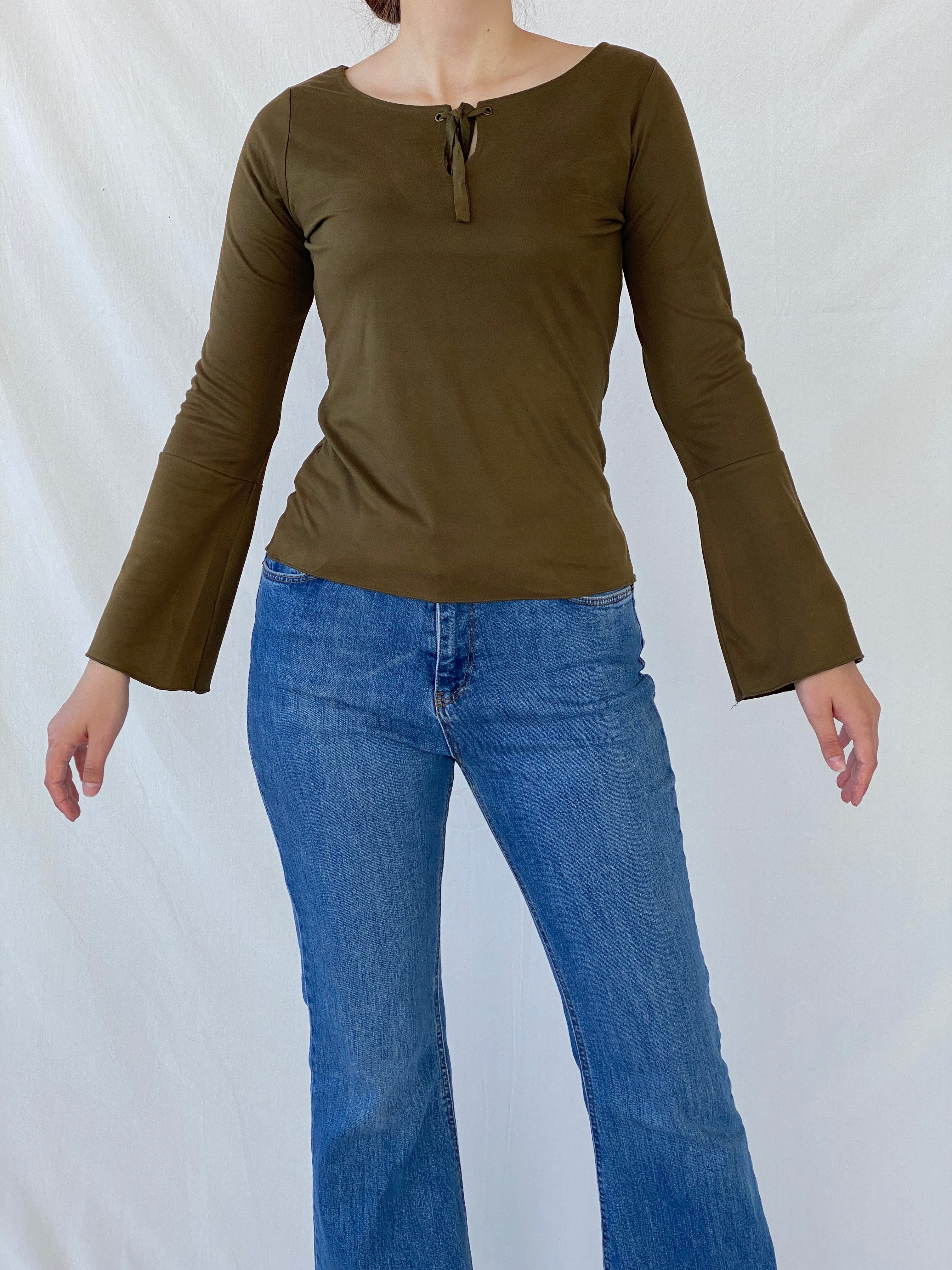 Vintage Cosmos Jeans Olive Green Women’s Long Sleeve Top - S - Balagan Vintage Full Sleeve Top Ayah, full sleeve top, NEW IN, Top, women top