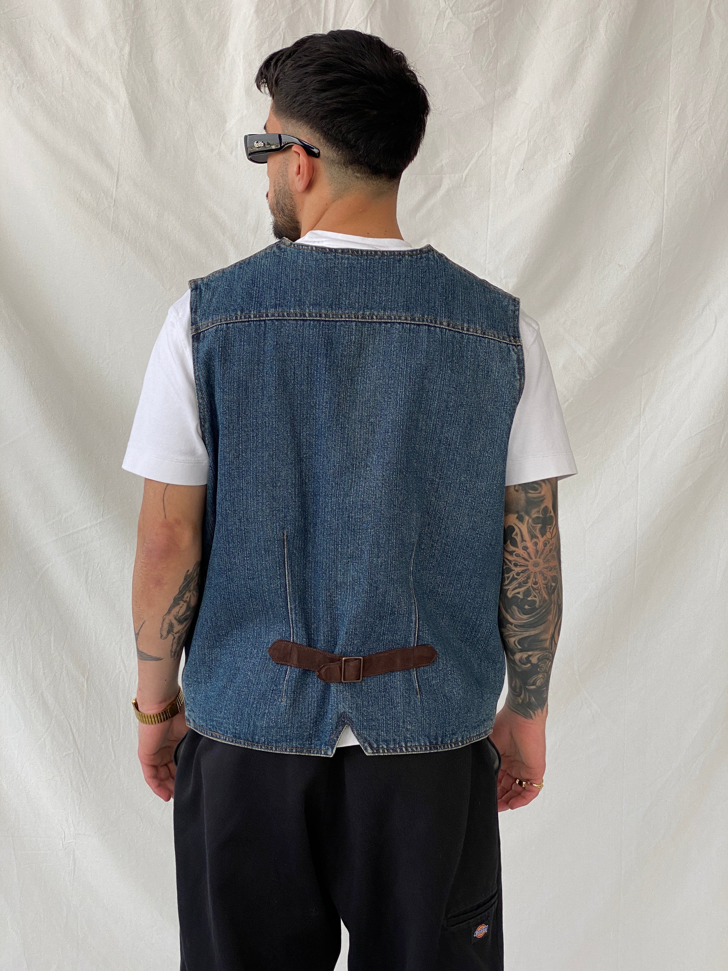 Vintage Cripple Creek Ranchwear Men's Denim Plaid Lined Vest Leather Trim - XL - Balagan Vintage Vest denim, denim vest, Hamza, mens vest, NEW IN, vest