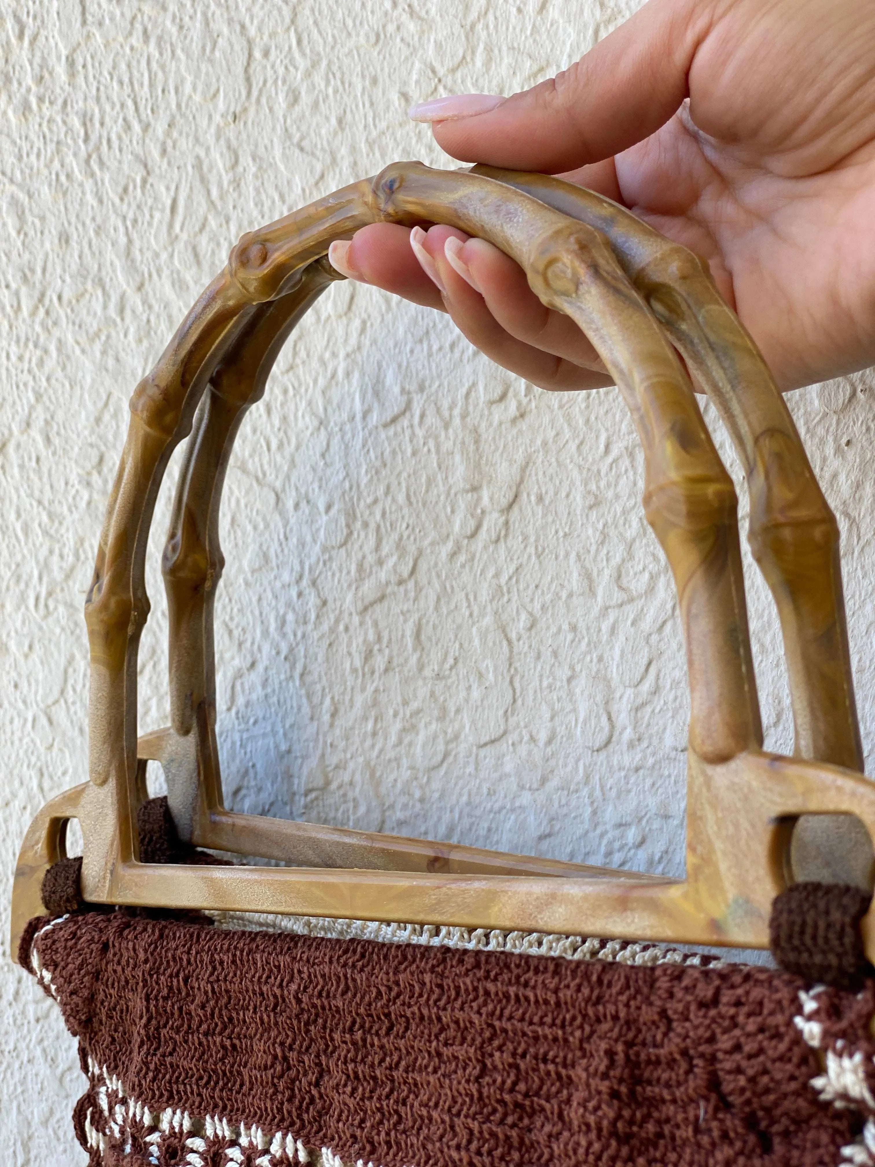 Vintage Crochet Wooden Handle Beach Handbag - Balagan Vintage Handbags 00s, bag, handbag, shoulder bag