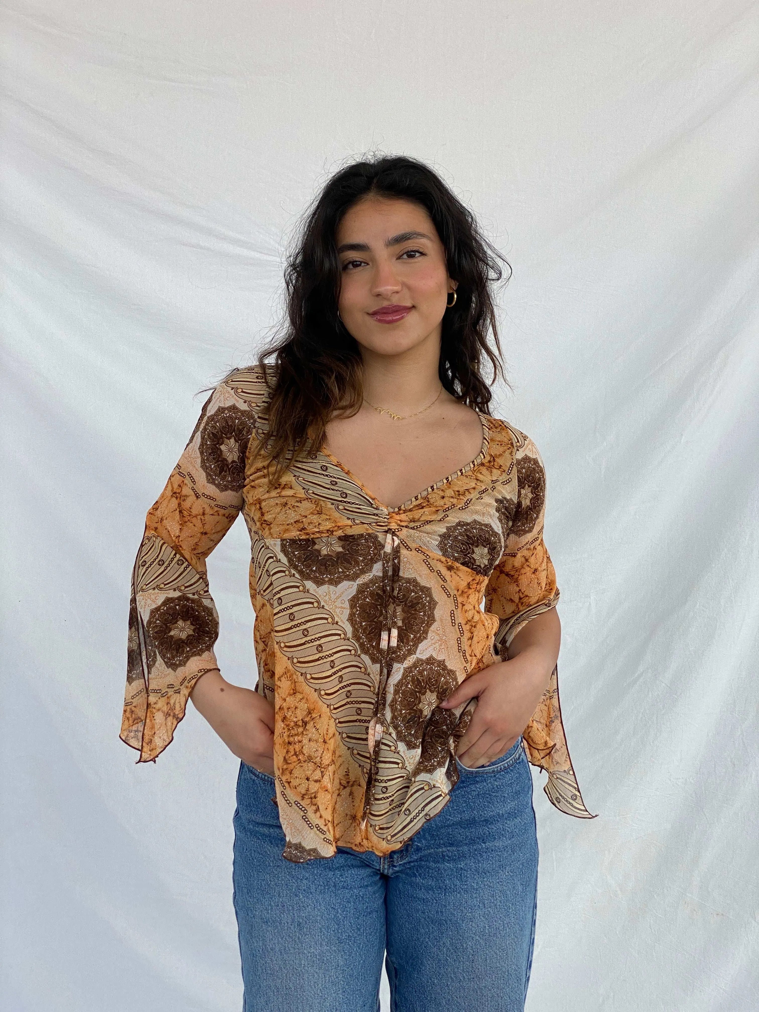 Vintage Destiny Sheer Printed Top - Size M - Balagan Vintage Sheer Top 00s, 90s, Lana, sheer, summer