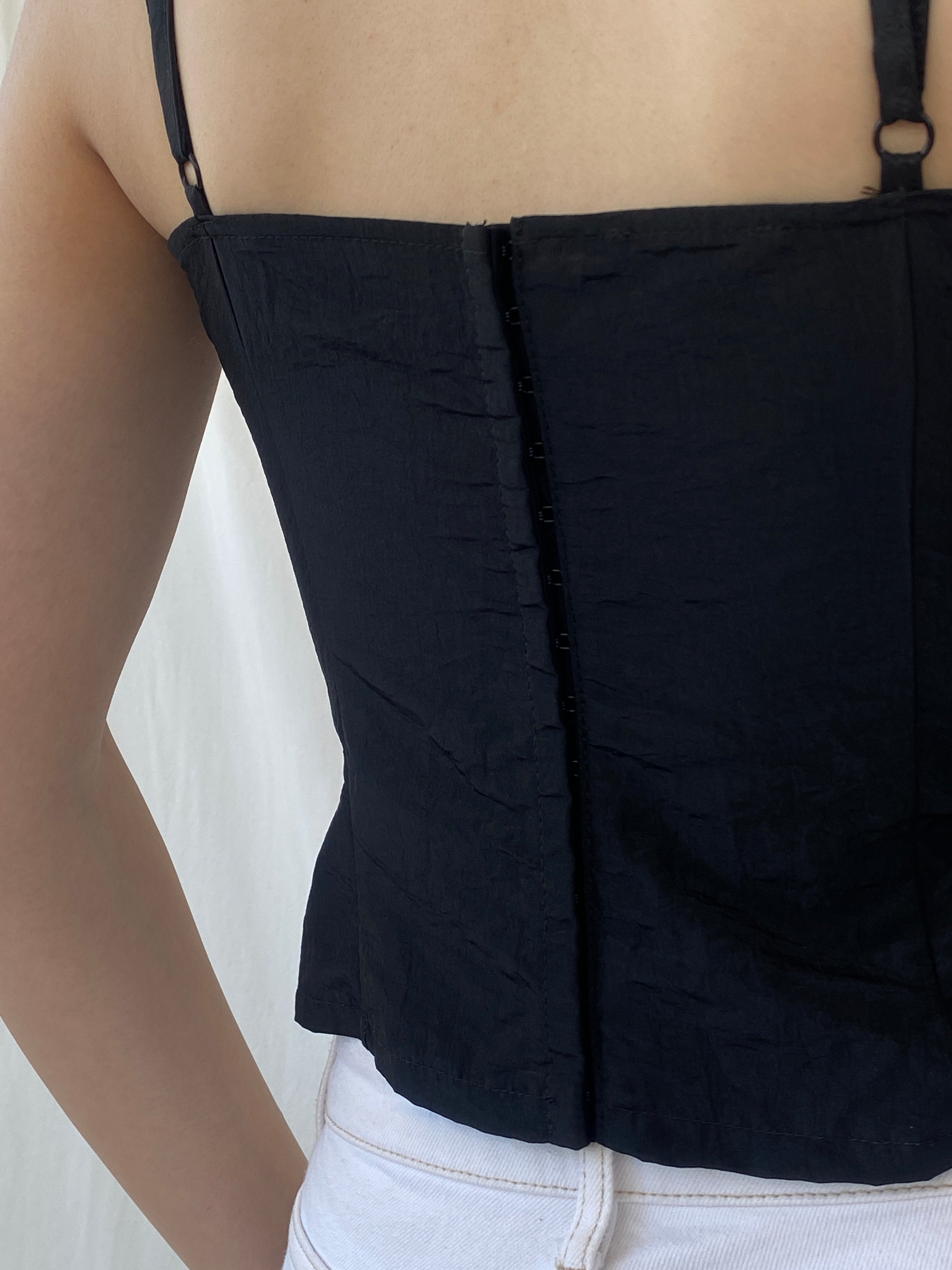 Vintage Display Black Cami Top Formal Ruched Camisole with Clasp Closure - S - Balagan Vintage Cami 00s, Ayah, Cami, NEW IN, summer, women top