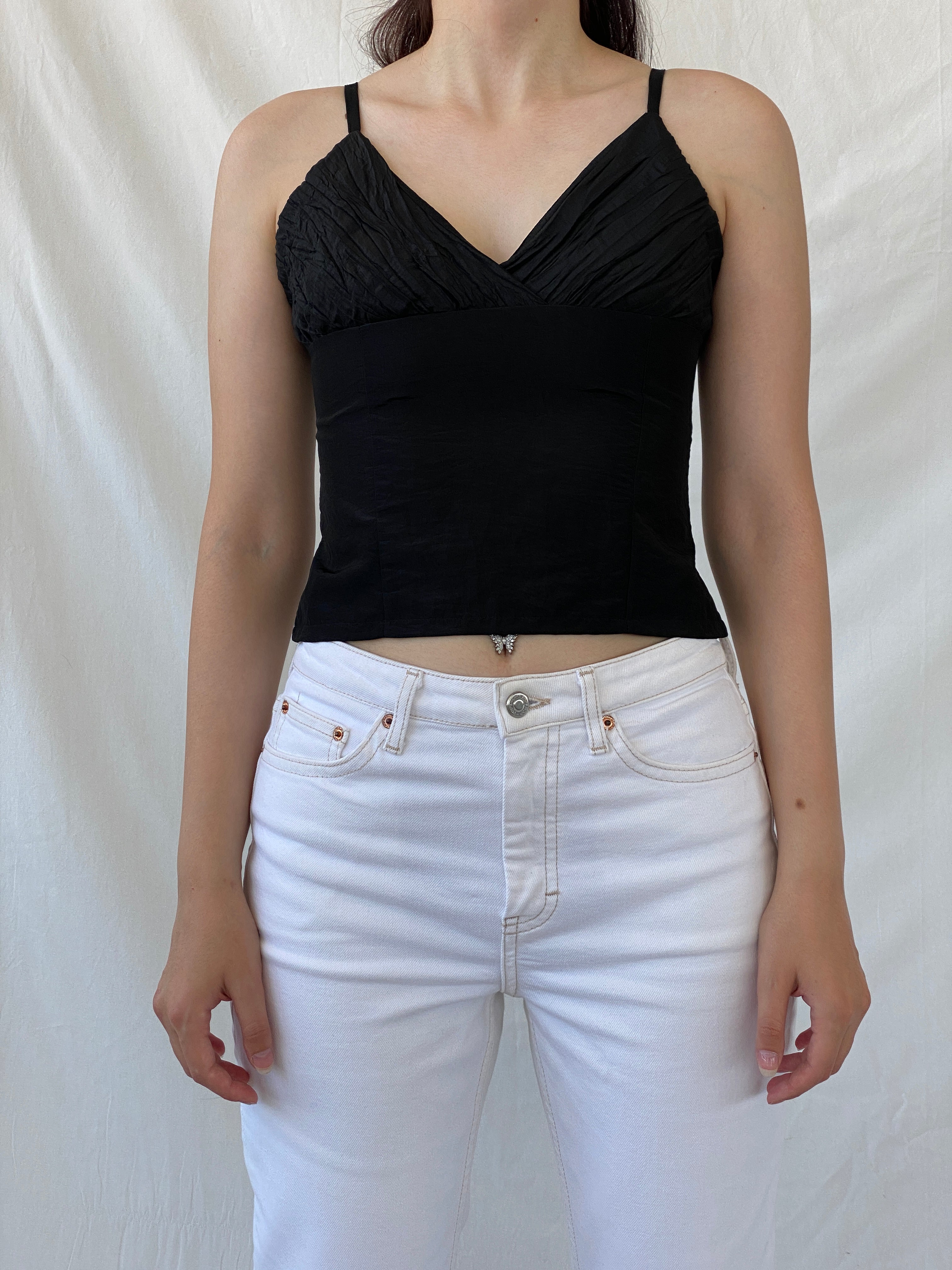 Vintage Display Black Cami Top Formal Ruched Camisole with Clasp Closure - S - Balagan Vintage Cami 00s, Ayah, Cami, NEW IN, summer, women top