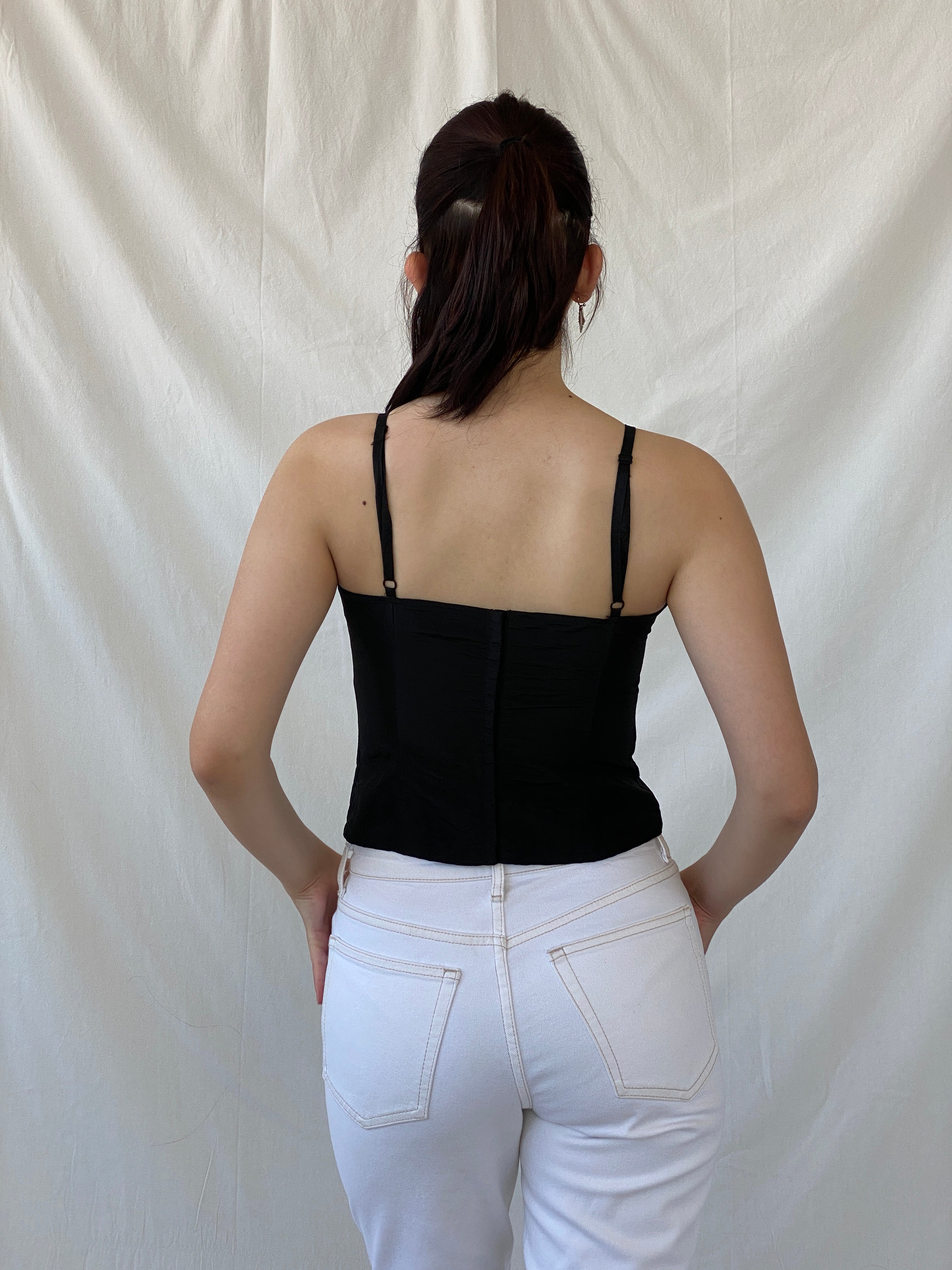 Vintage Display Black Cami Top Formal Ruched Camisole with Clasp Closure - S - Balagan Vintage Cami 00s, Ayah, Cami, NEW IN, summer, women top