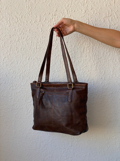 Vintage Distressed Brown Genuine Indian Woven Leather Tote Shoulder Bag - Balagan Vintage Shoulder Bag 00s, 90s, bag, genuine leather, shoulder bag, summer, Y2K