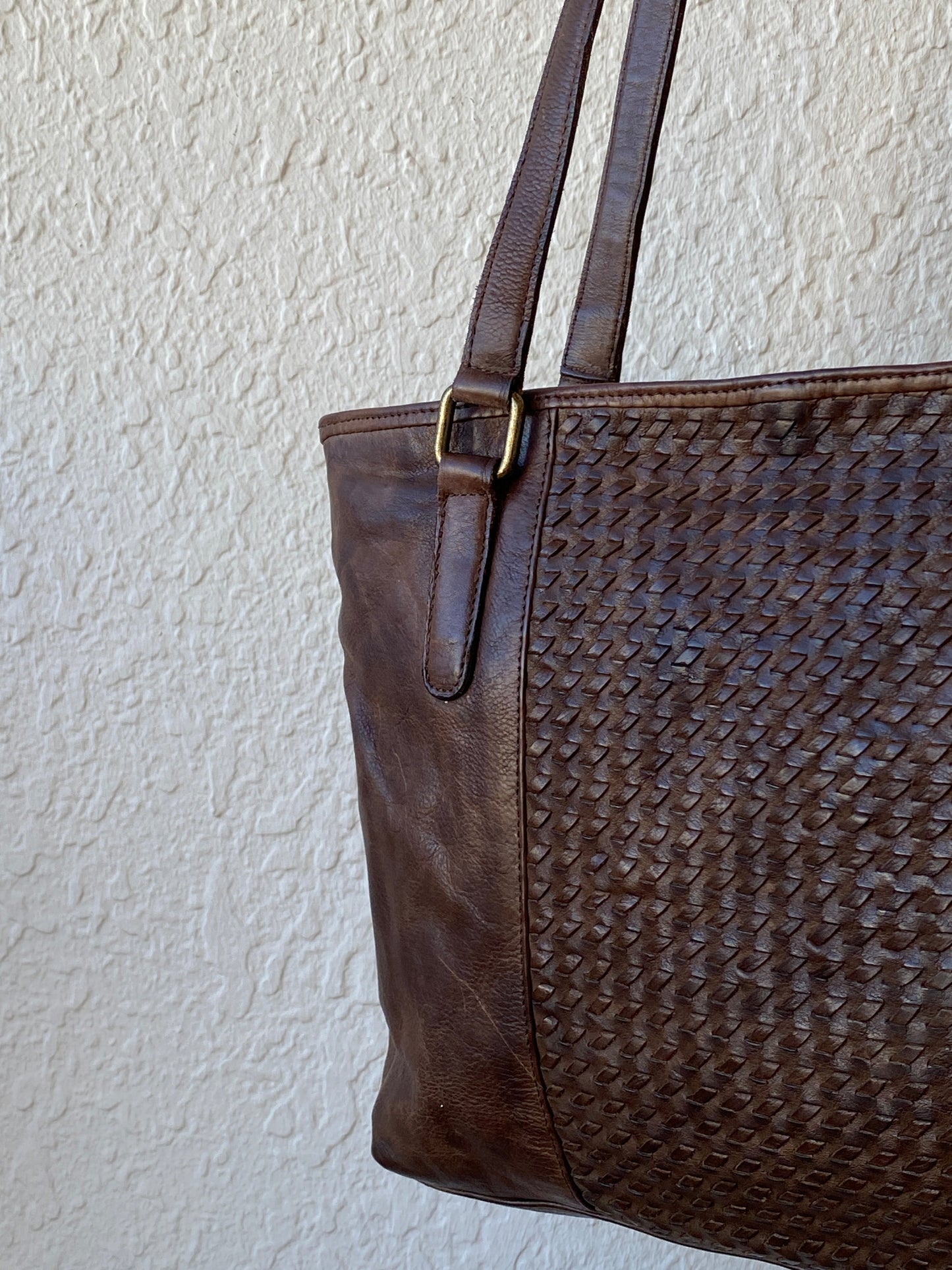 Vintage Distressed Brown Genuine Indian Woven Leather Tote Shoulder Bag - Balagan Vintage Shoulder Bag 00s, 90s, bag, genuine leather, shoulder bag, summer, Y2K