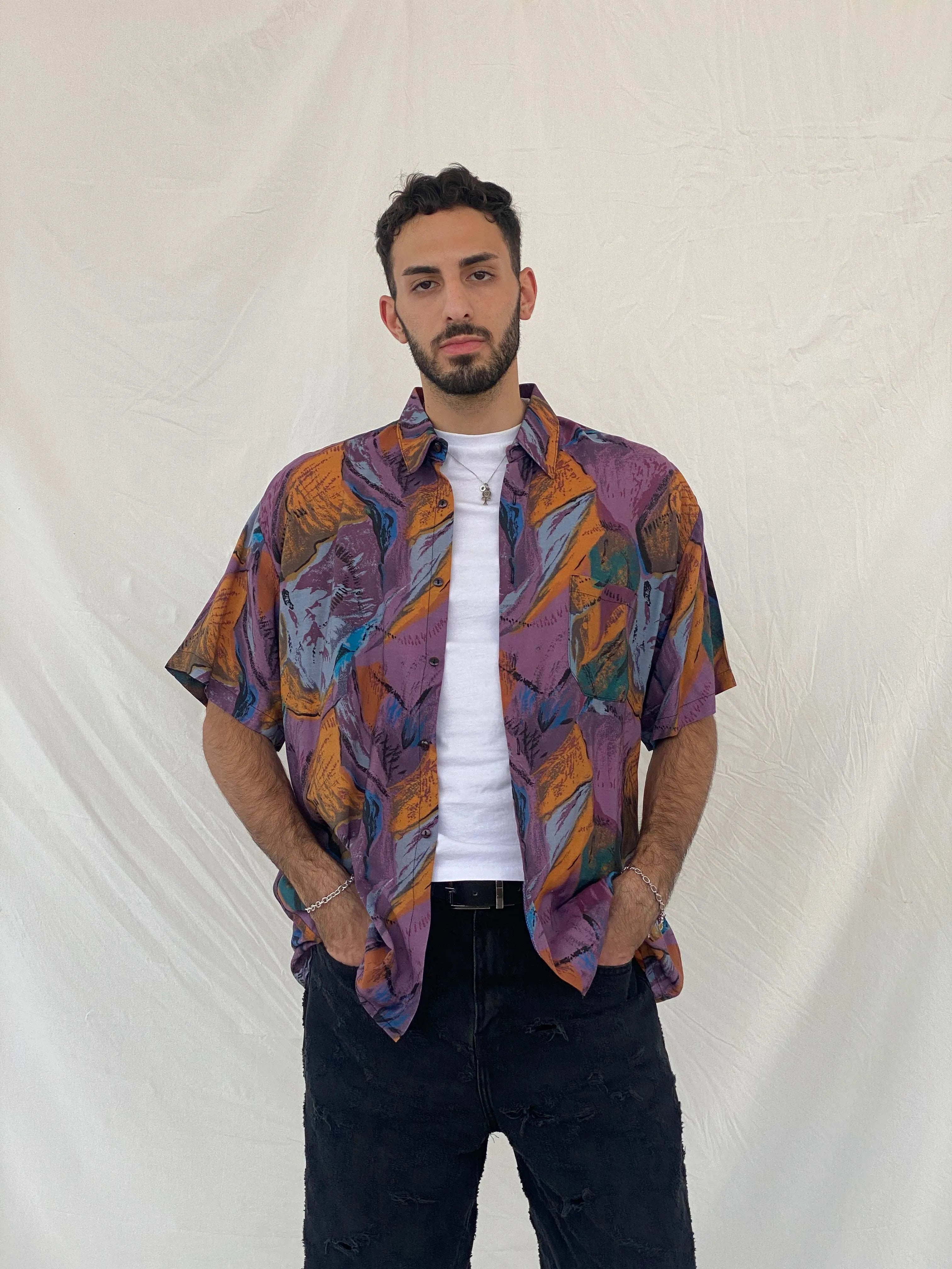 Vintage Dobox Printed Shirt Size XL - Balagan Vintage Half Sleeve Shirt 90s, Awsam, half sleeve shirt, mens shirt, printed shirt