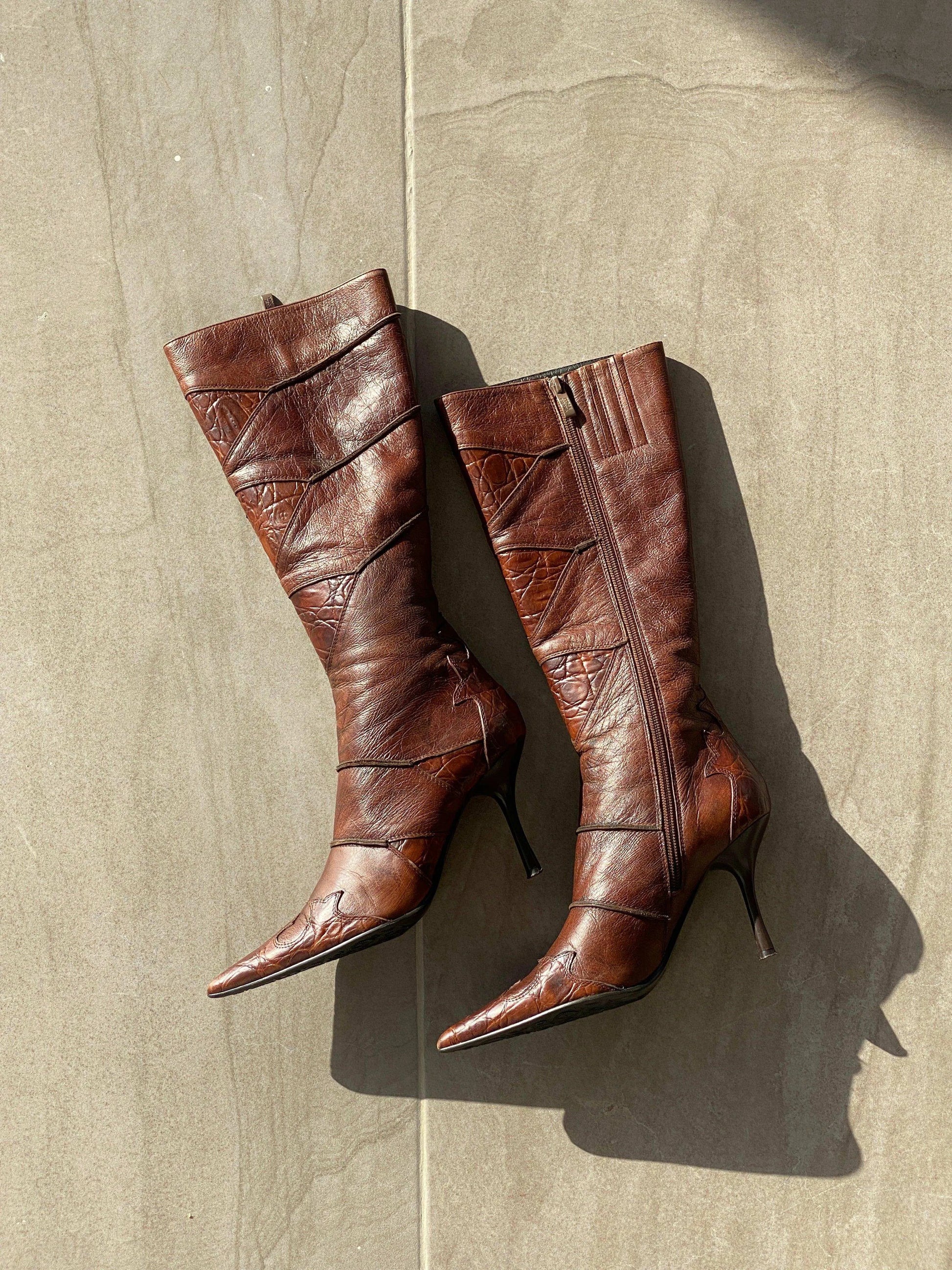Vintage Dorse-Gabana by Julia Monti Western Cowboy High-Heeled Boots - Balagan Vintage Cowboy boots Boots, brown leather, cowboy, cowboy boots, genuine leather