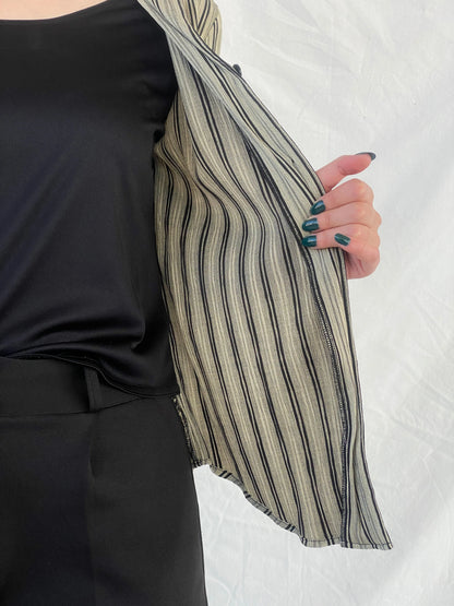 Vintage Dressbarn Women’s Black and Beige Striped Shirt with an Attached Blouse - M - Balagan Vintage Full sleeve Shirt 00s, Ayah, mesh, shirt, Top, women shirt, women top