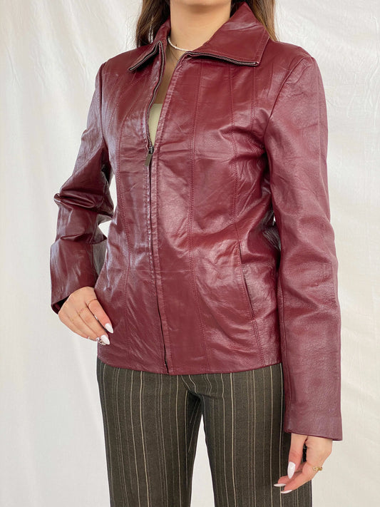 Vintage East 5th Genuine Leather Zip Up Jacket - Balagan Vintage Leather Jacket 90s, genuine leather, genuine leather jacket, Juana, leather, red leather