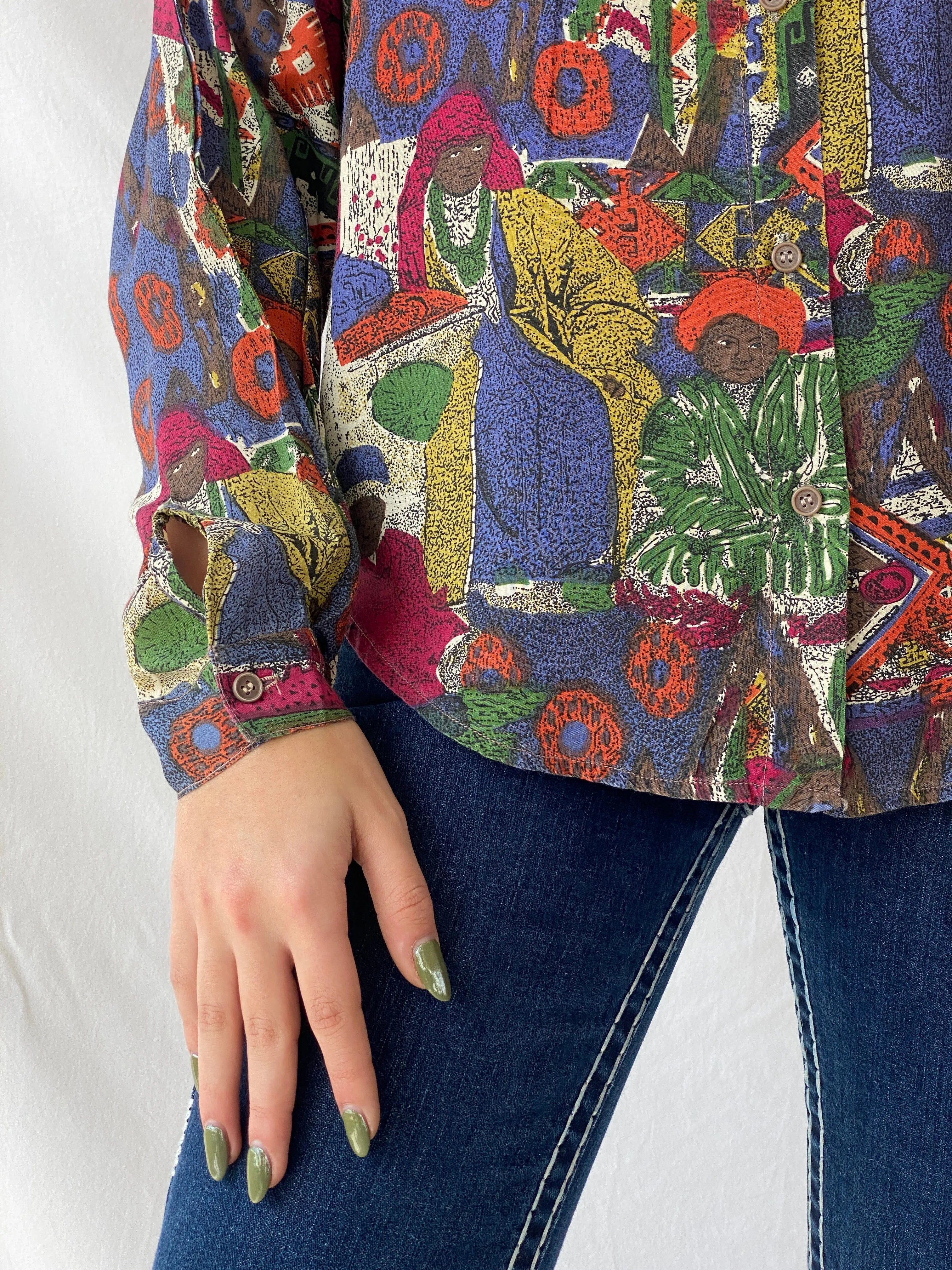 Vintage ECCO by C&A Tribal Afro Women’s Blouse Button Up Shirt - M - Balagan Vintage Full Sleeve Shirt 00s, cardigan, full sleeve top, NEW IN, printed shirt, Syntia, women shirt, women top