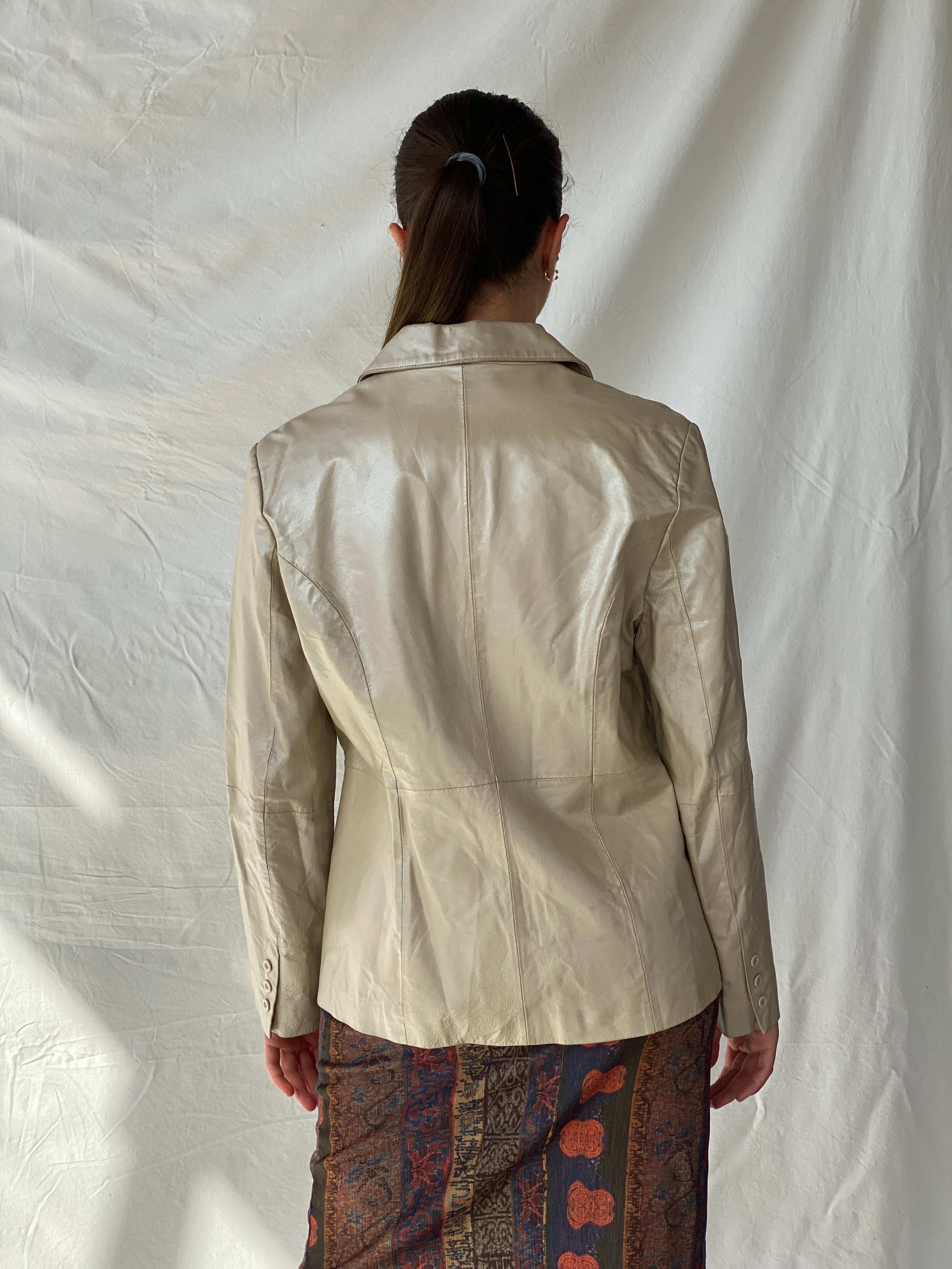 Vintage Elements Cream Genuine Leather Jacket - L - Balagan Vintage Leather Jacket 90s, genuine leather jacket, leather, leather jacket, Mira, winter