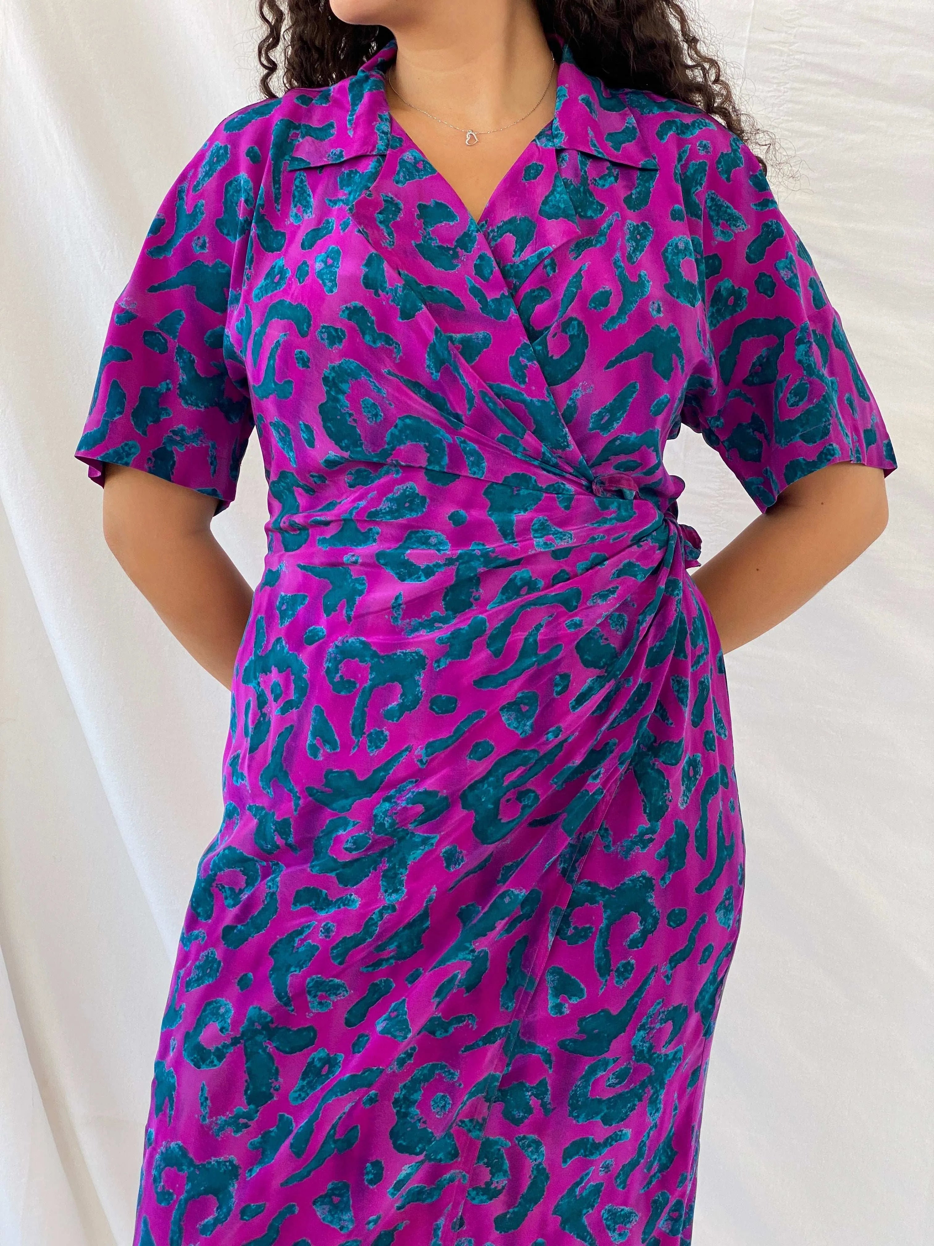 Vintage Ellen Tracy By Linda Allard Midi Wrap Dress - L - Balagan Vintage Midi Dress Deals, Dina, midi dress, silk, wrap