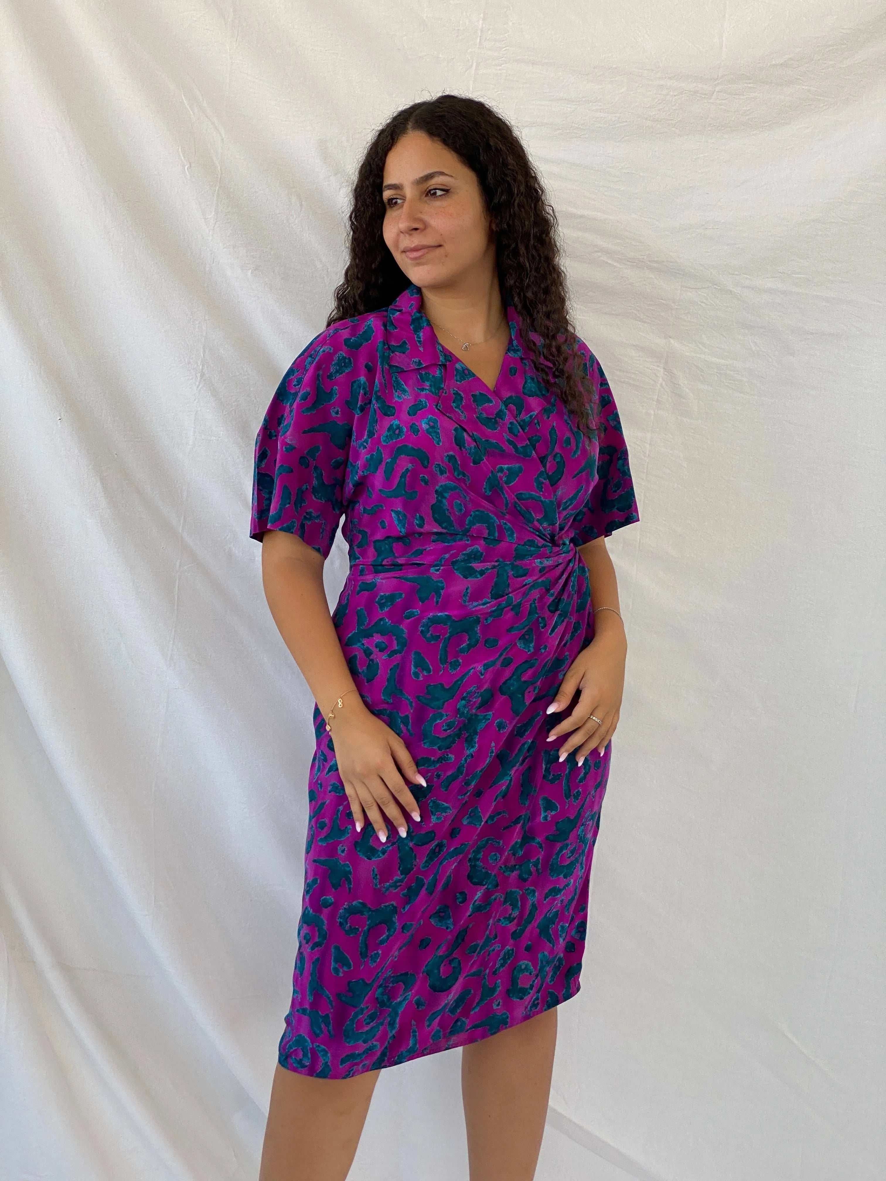 Vintage Ellen Tracy By Linda Allard Midi Wrap Dress - L - Balagan Vintage Midi Dress Deals, Dina, midi dress, silk, wrap