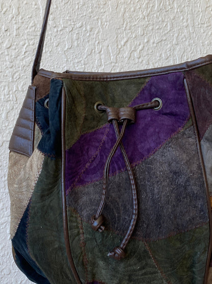 Vintage Embossed Leather Hippie Boho Patchwork Suede Shoulder Crossbody Bag - Balagan Vintage Shoulder Bag 00s, 90s, bag, Boho, leather, NEW IN, shoulder bag, Y2K