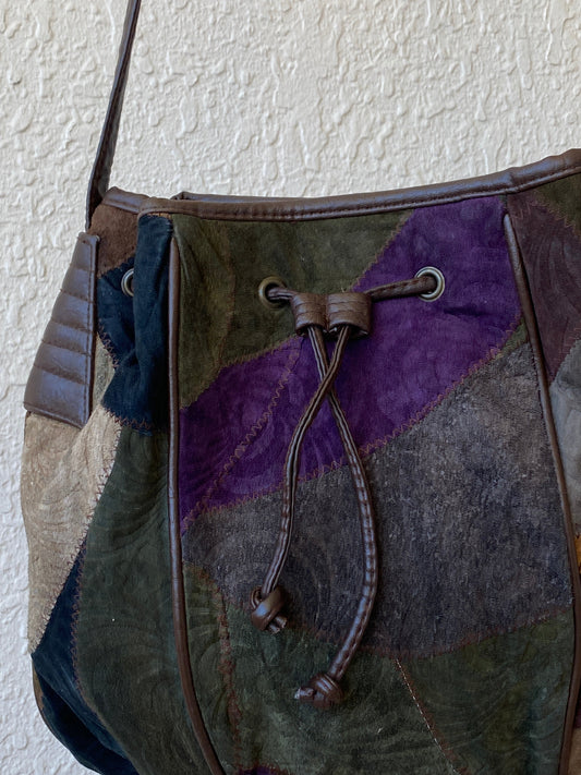 Vintage Embossed Leather Hippie Boho Patchwork Suede Shoulder Crossbody Bag - Balagan Vintage Shoulder Bag 00s, 90s, bag, Boho, leather, NEW IN, shoulder bag, Y2K