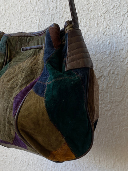 Vintage Embossed Leather Hippie Boho Patchwork Suede Shoulder Crossbody Bag - Balagan Vintage Shoulder Bag 00s, 90s, bag, Boho, leather, NEW IN, shoulder bag, Y2K