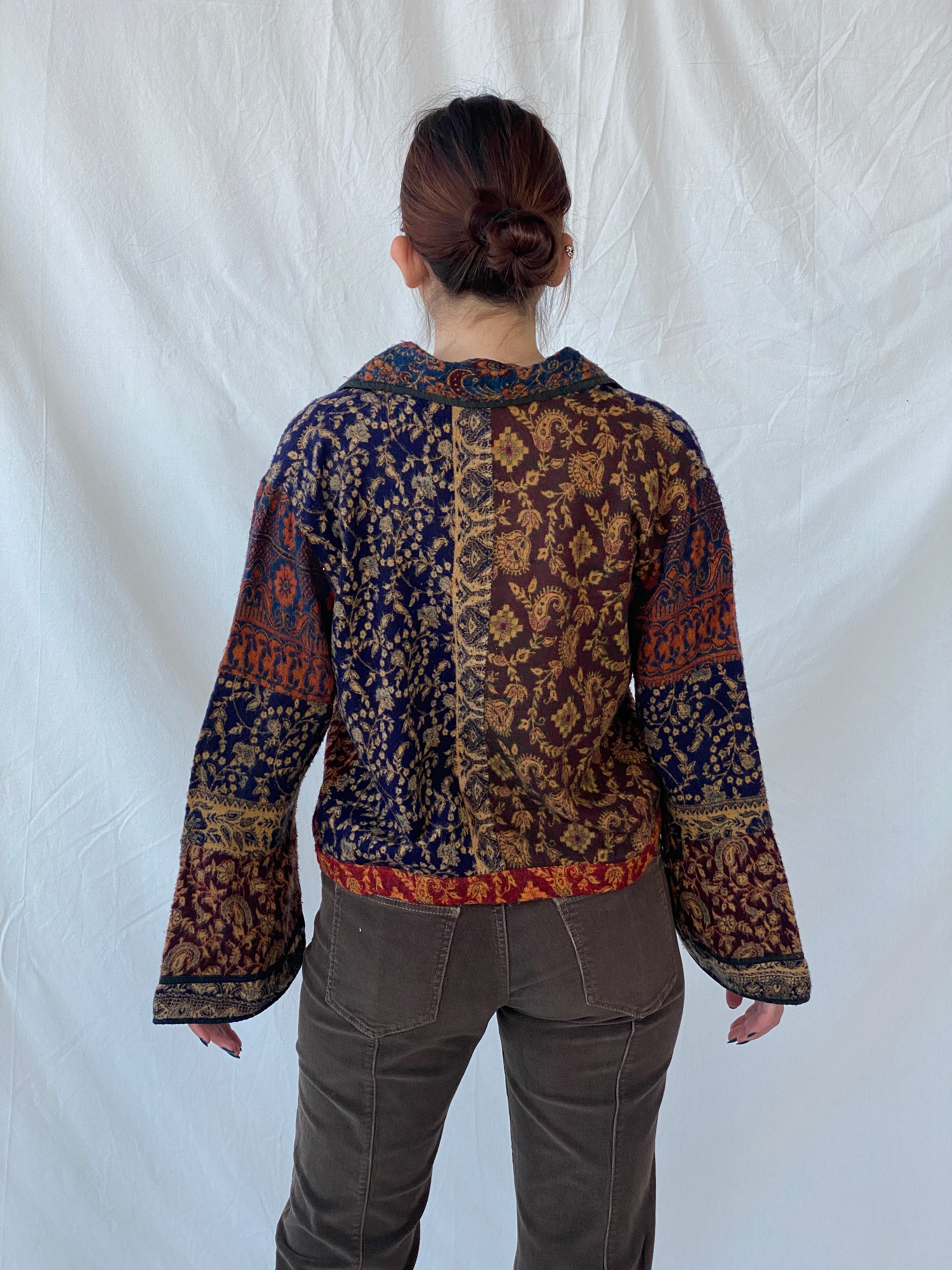 Vintage Embroidered Boho Print Women’s Wool Zip Up Cardigan Jacket - L - Balagan Vintage Jacket 90s, Ayah, Boho, jacket, NEW IN, vintage, vintage jacket, wool