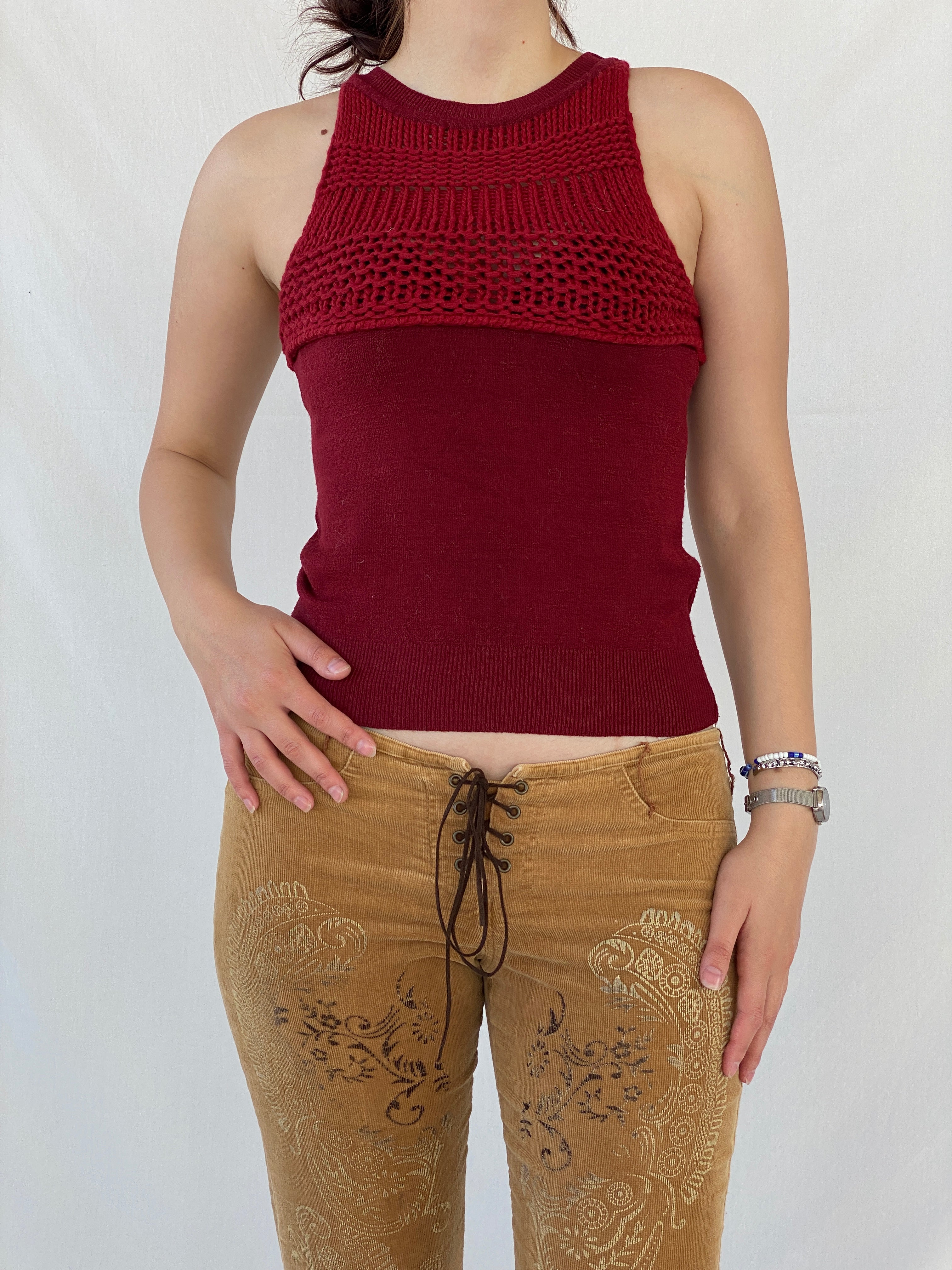 Vintage Exit Woman Wool Blend Red Crochet Sleeveless Top - M - Balagan Vintage Sleeveless Top Ayah, crochet, knit, knitted, NEW IN, women top