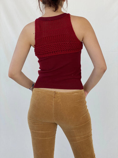 Vintage Exit Woman Wool Blend Red Crochet Sleeveless Top - M - Balagan Vintage Sleeveless Top Ayah, crochet, knit, knitted, women top