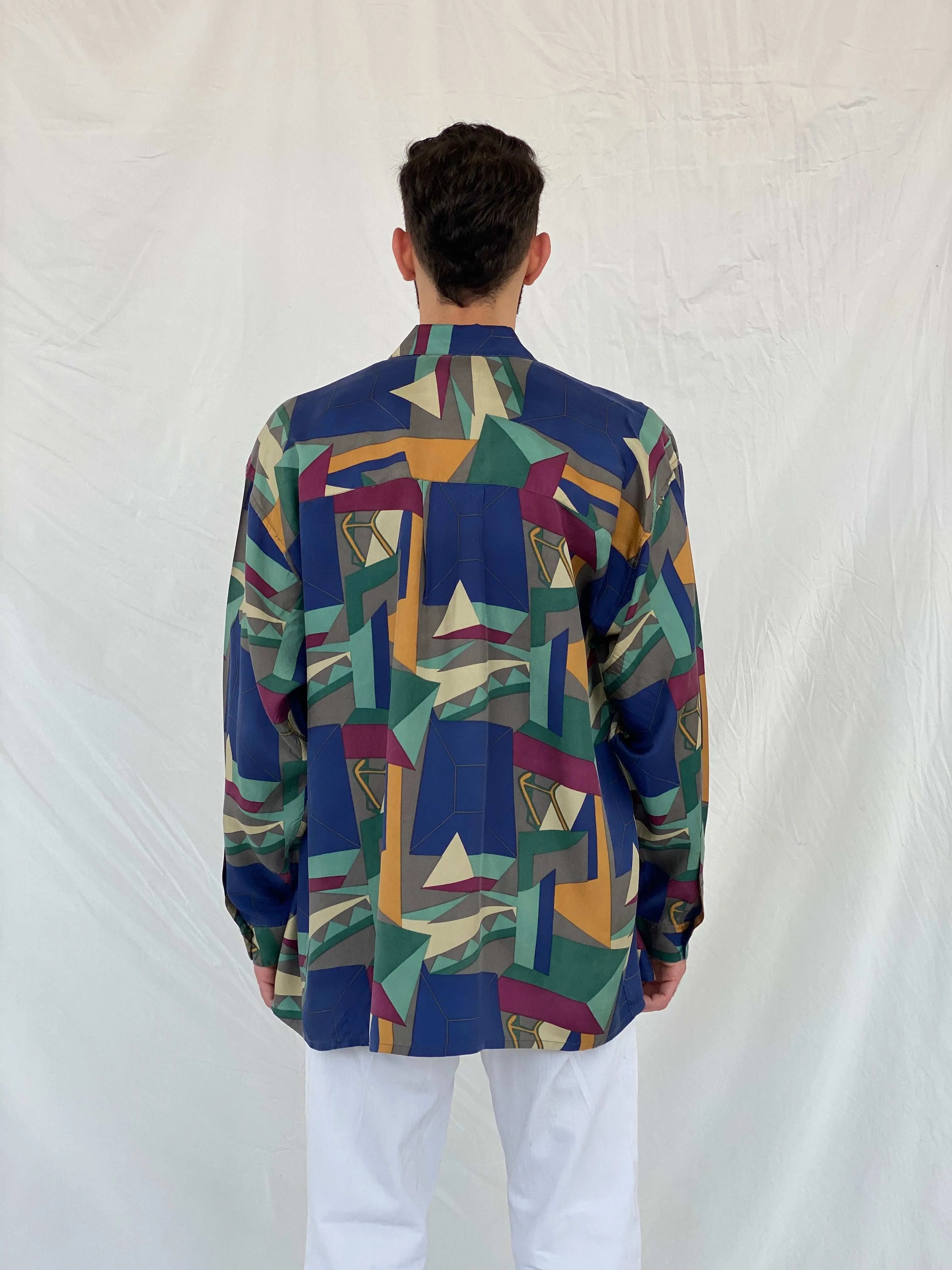 Vintage Expression Geometric Print Full Sleeve Shirt Size L - Balagan Vintage Full Sleeve Shirt 00s, 90s, Awsam, full sleeve shirt, printed shirt, silk shirt