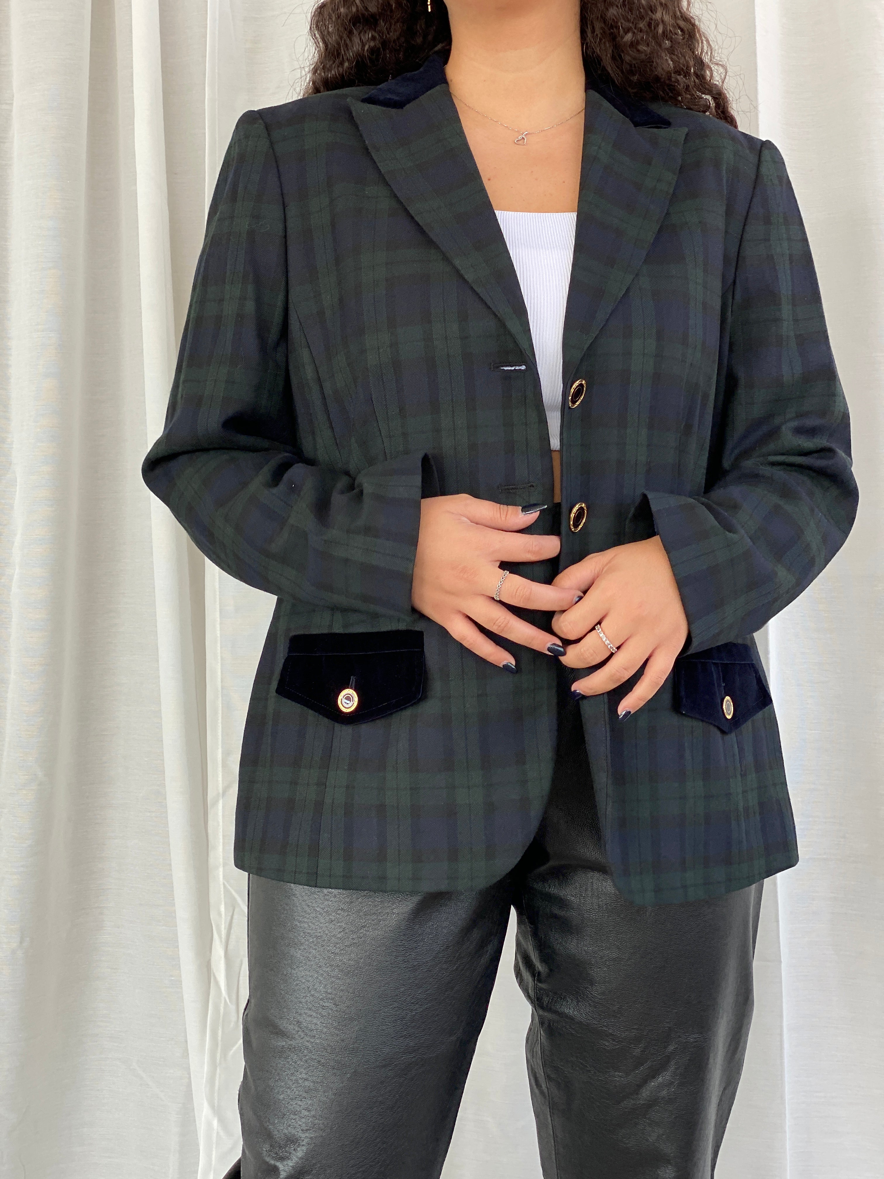 Vintage Fair Lady Preppy Plaid Velvet Collar Blazer Jacket Suit - XL - Balagan Vintage Blazer 00s, 90s, blazer, Dina, jacket, plaid blazer