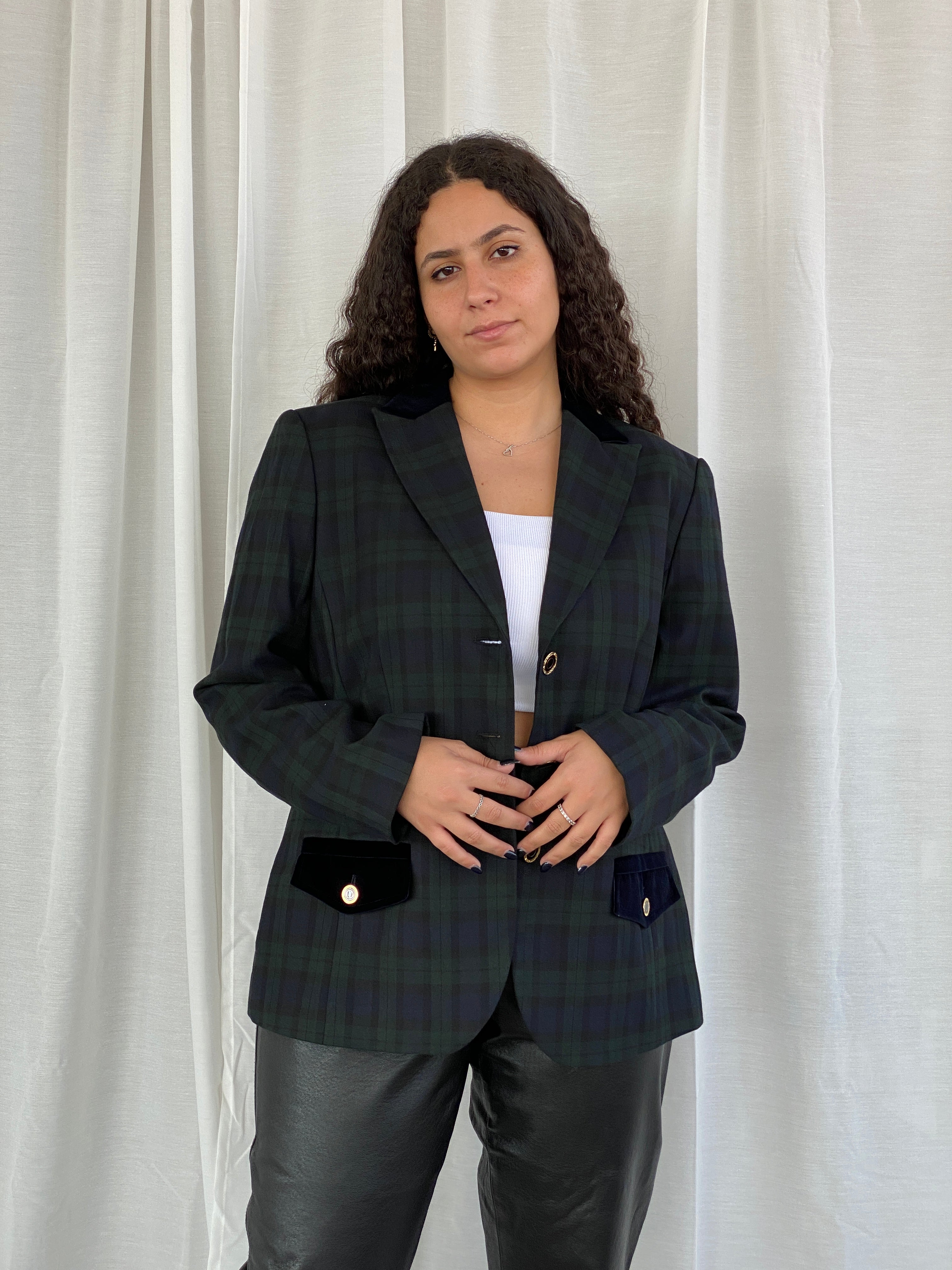 Vintage Fair Lady Preppy Plaid Velvet Collar Blazer Jacket Suit - XL - Balagan Vintage Blazer 00s, 90s, blazer, Dina, jacket, plaid blazer