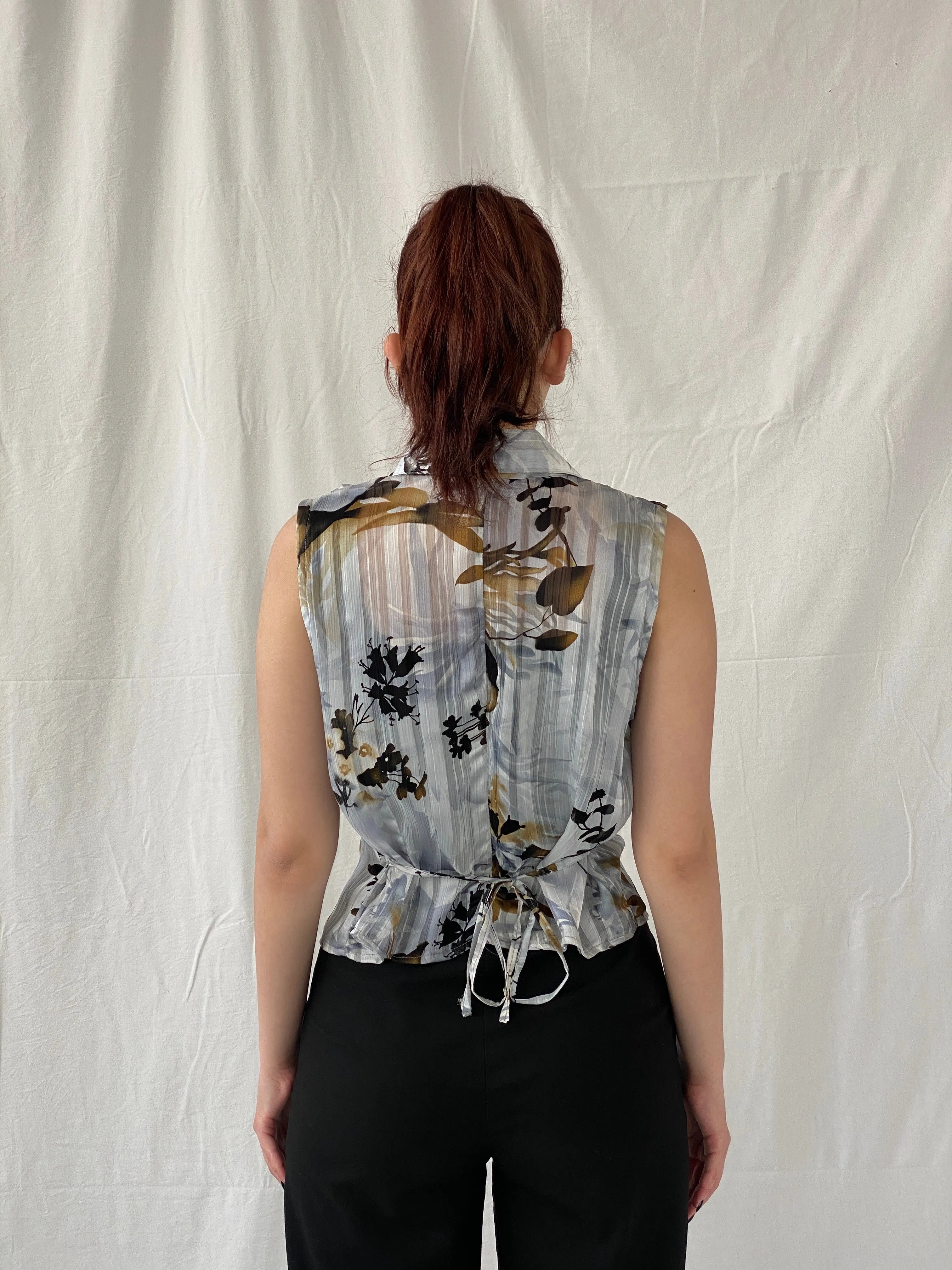 Vintage Fashionway Women’s Sheer Floral Sleeveless Buttoned Shirt - L - Balagan Vintage Sleeveless Top 00s, Ayah, floral, floral shirt, NEW IN, sheer, shirt, sleeveless top, women shirt