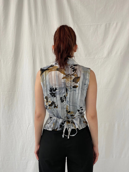 Vintage Fashionway Women’s Sheer Floral Sleeveless Buttoned Shirt - L - Balagan Vintage Sleeveless Top 00s, Ayah, floral, floral shirt, sheer, shirt, sleeveless top, women shirt