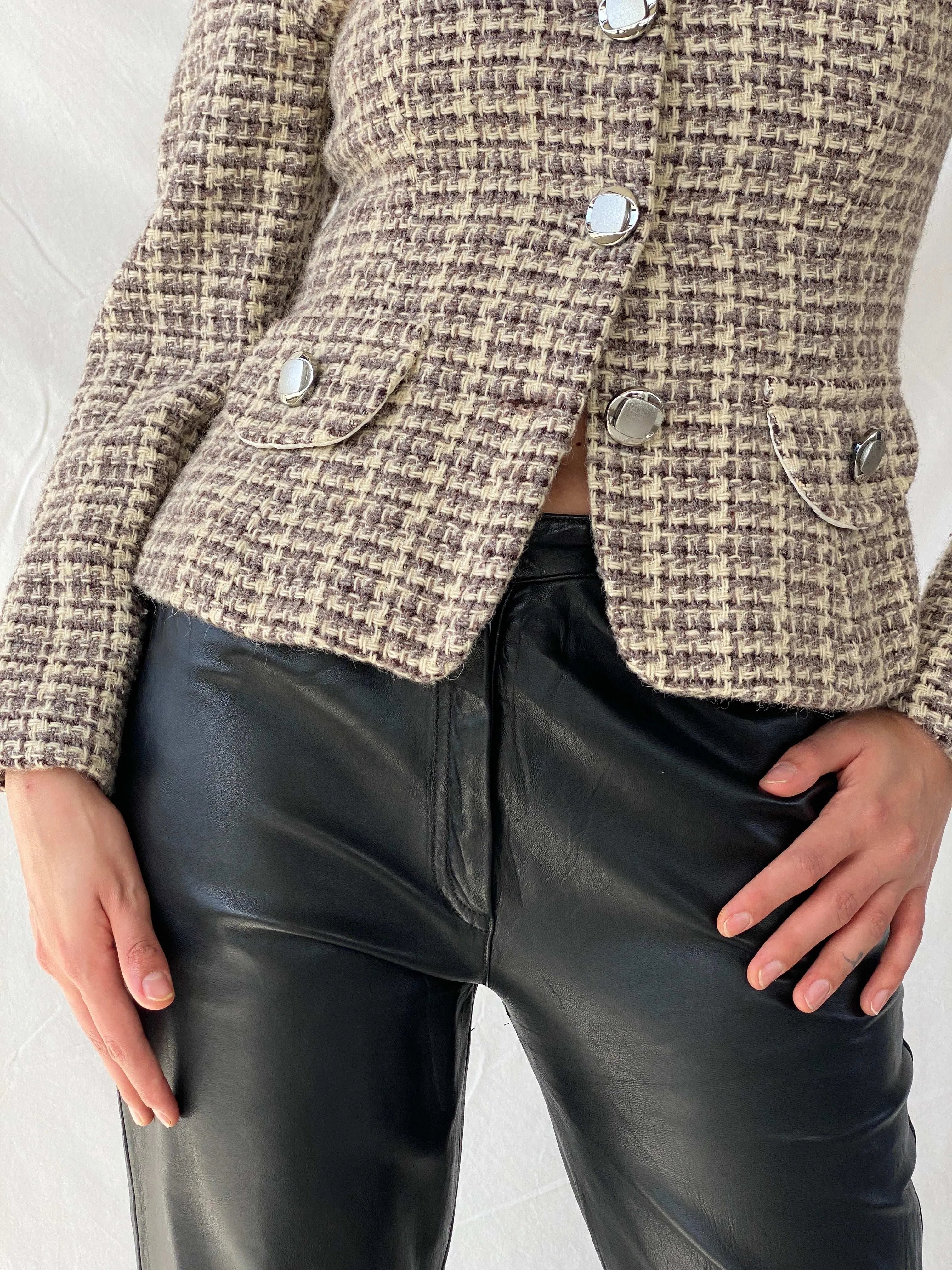 Vintage Finest Worsted Cream & Brown Tweed Blazer - M - Balagan Vintage Blazer 00s, blazer, full sleeve blazer, Mira, plaid, plaid blazer